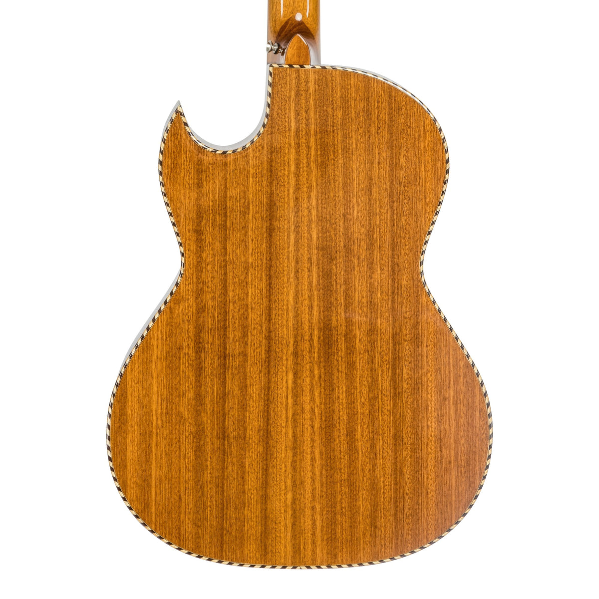 H. Jimenez LBQ1ENM Palomazo Natural Mahogany Cutaway Acoustic Electric Bajo Quinto, back of the body showing the back and sides