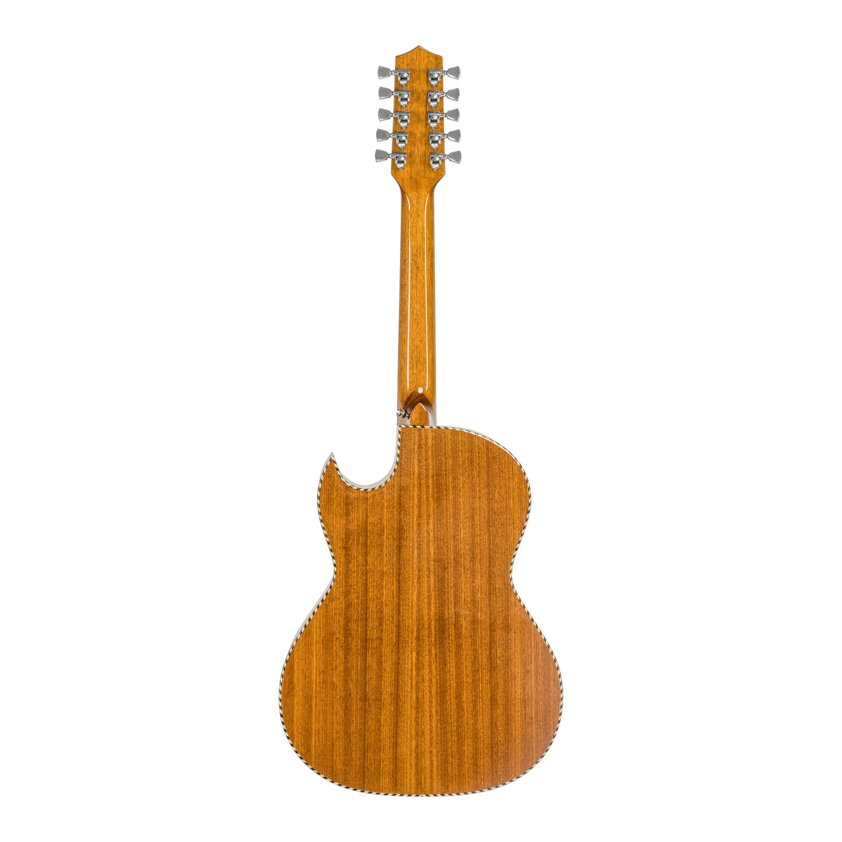 H. Jimenez LBQ1ENM Palomazo Natural Mahogany Cutaway Acoustic Electric Bajo Quinto, full back view from headstock to end
