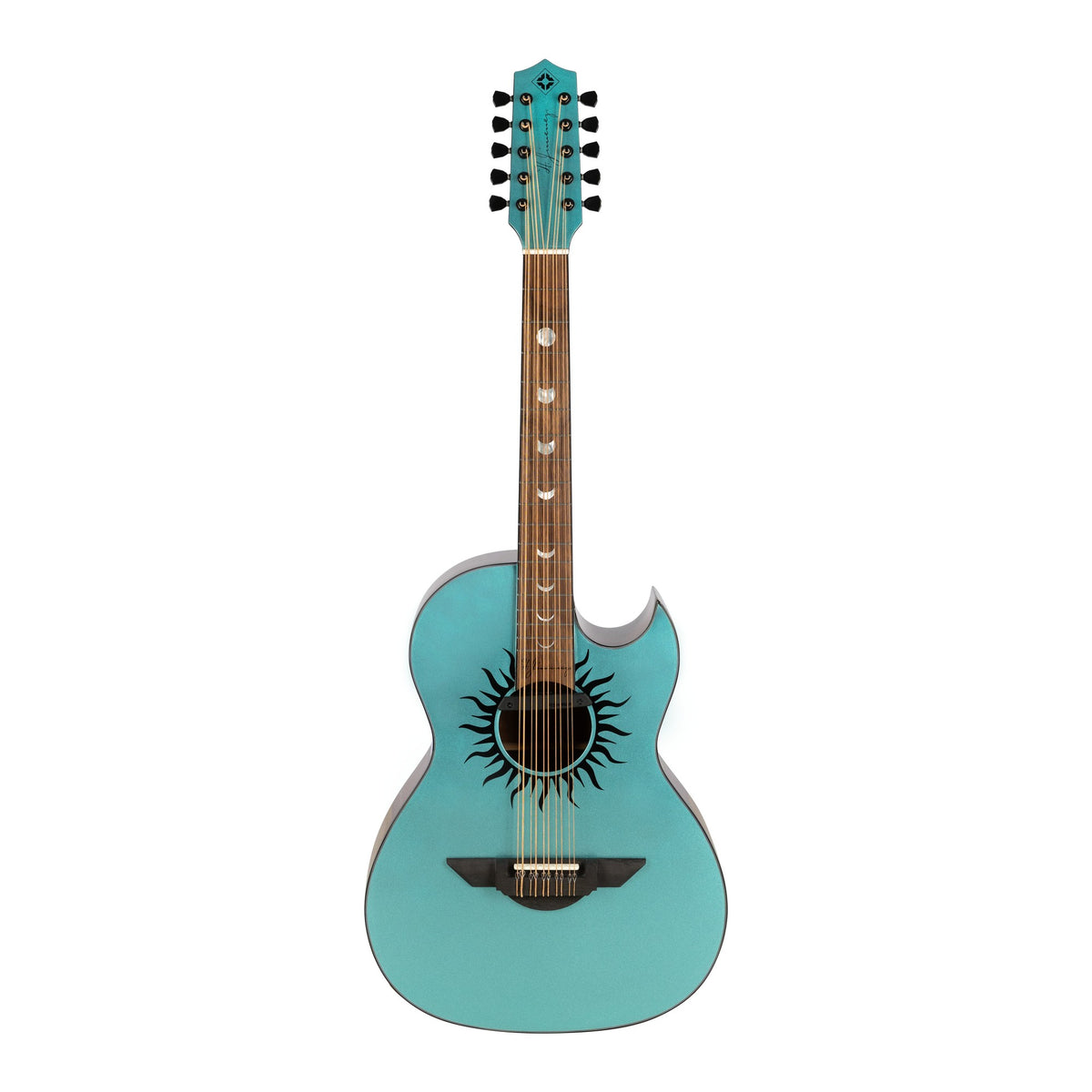 H. Jimenez LBQ1GXE-CN Cosmic Nebula Turquoise Sparkle Cutaway Acoustic Electric Bajo Quinto, full front view from headstock to end