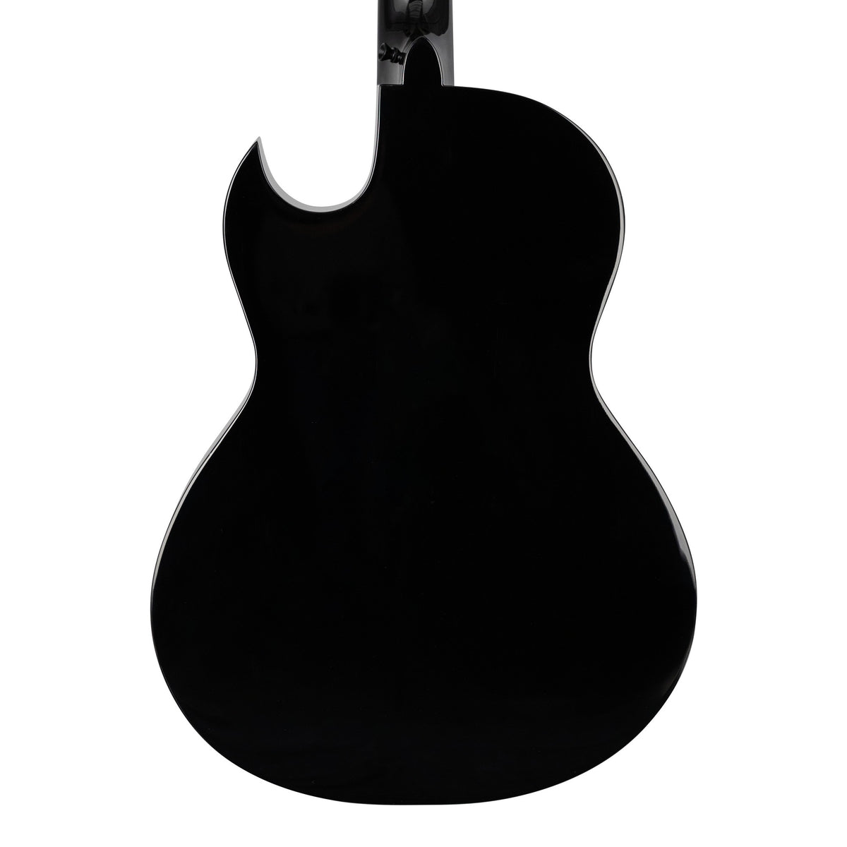H. Jimenez LBQ1GXE-MD Moon Dust Silver Sparkle Cutaway Acoustic Electric Bajo Quinto, back of the body showing the back and sides