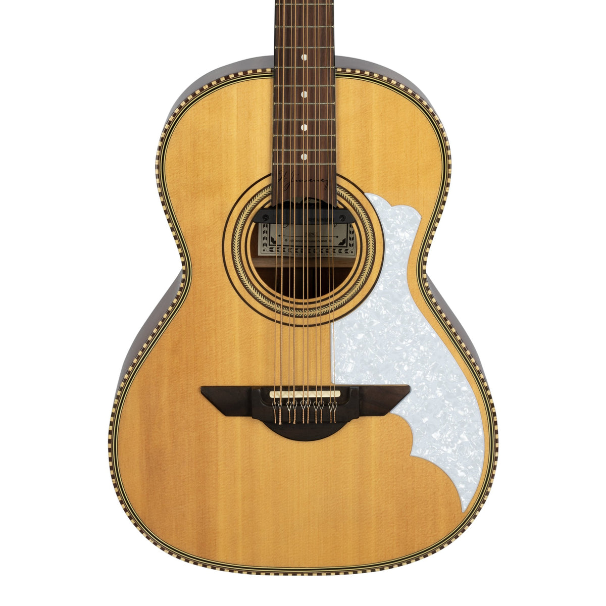 H. Jimenez LBQ2NCE El Músico Non-Cutaway Acoustic Electric Bajo Quinto, front of the body with the lower fretboard