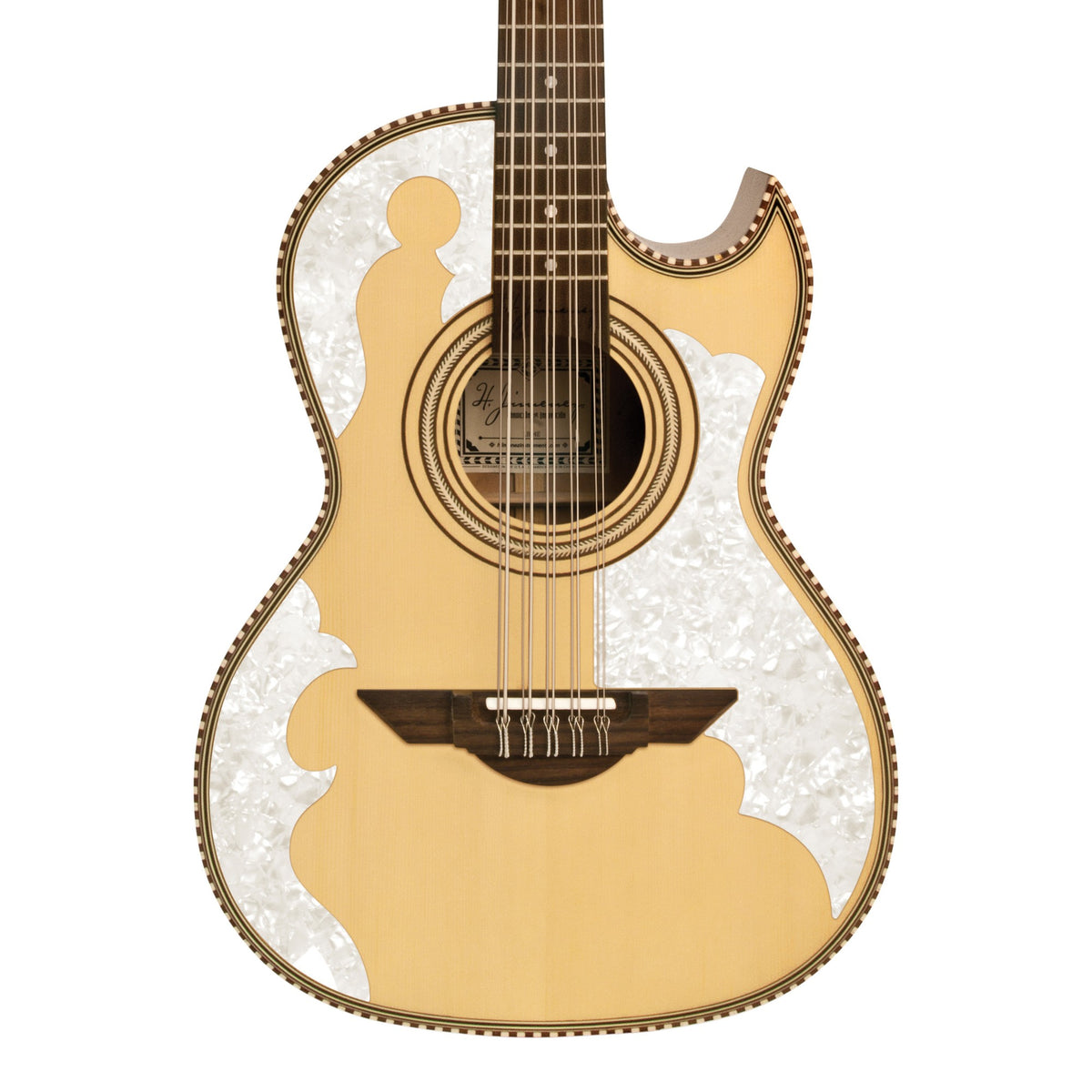 H. Jimenez LBQ4 El Patrón Cutaway Bajo Quinto, front of the body with the lower fretboard