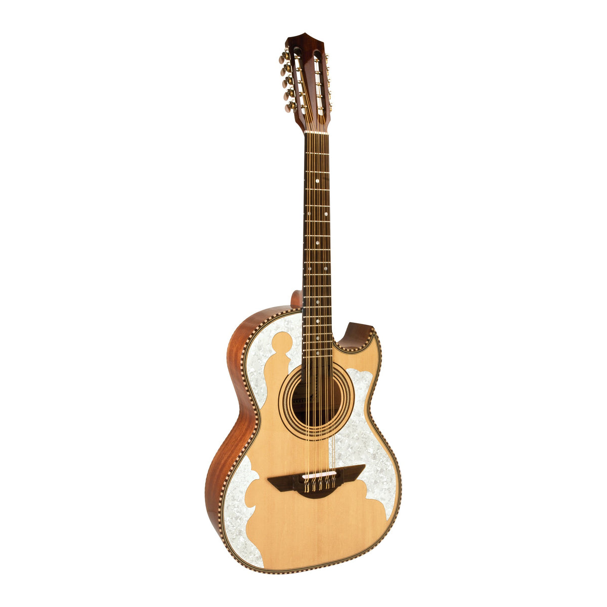 H. Jimenez LBQ4 El Patrón Cutaway Bajo Quinto, angled front view of the body