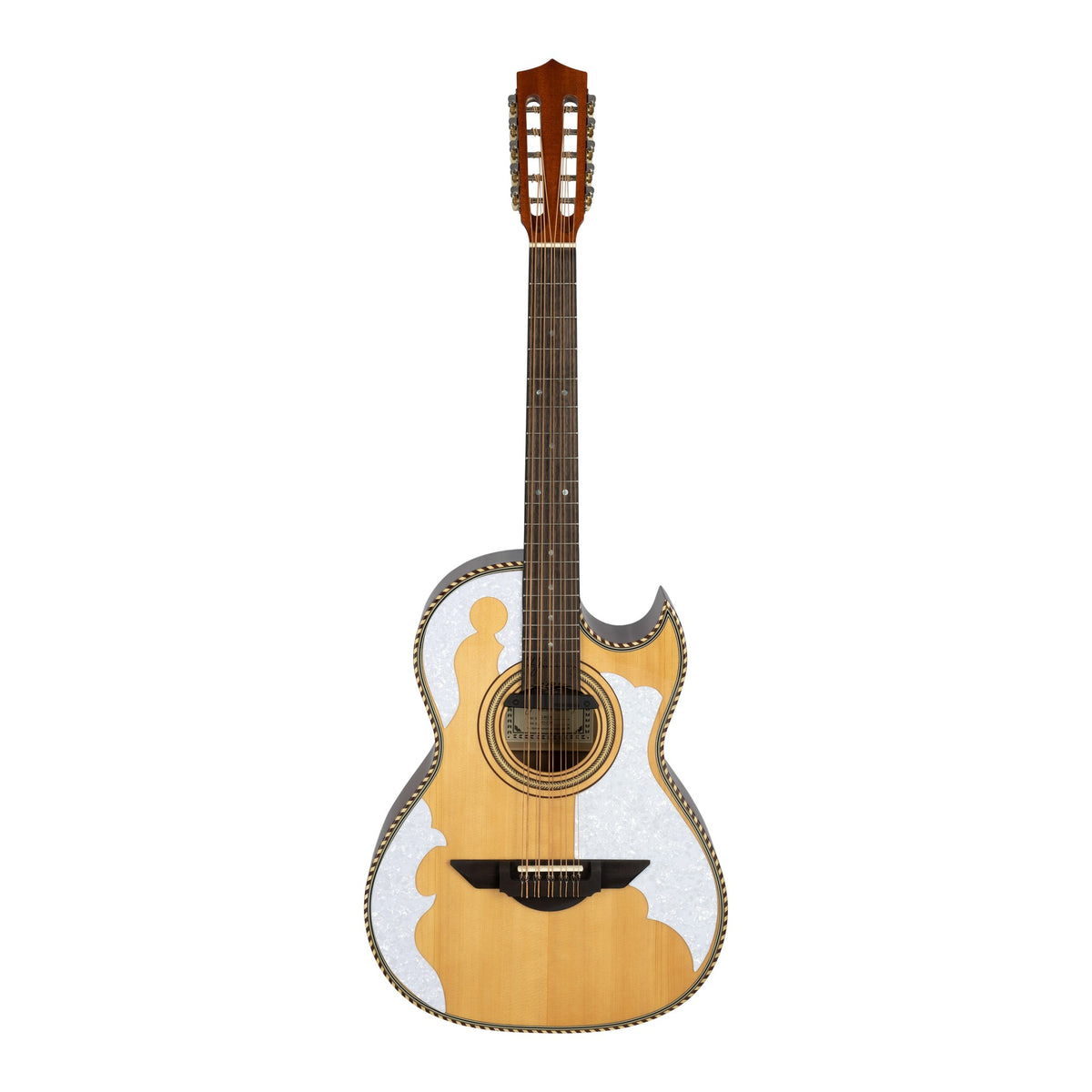 H. Jimenez LBQ4E El Patrón Cutaway Acoustic Electric Bajo Quinto, full front view from headstock to end