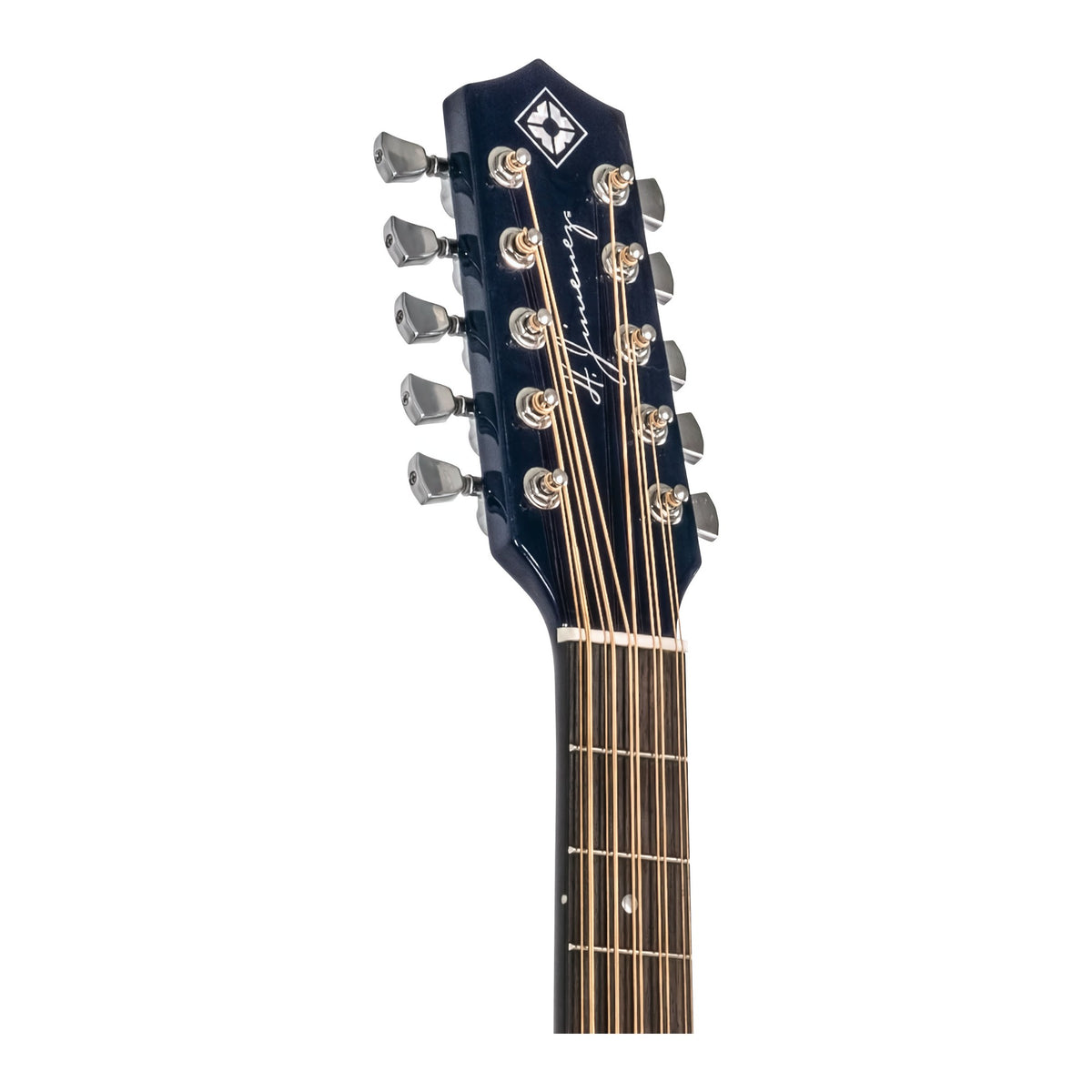 H. Jimenez LBQ4ETB Palomazo Trans Blue Cutaway Acoustic Electric Bajo Quinto, headstock front with tuners