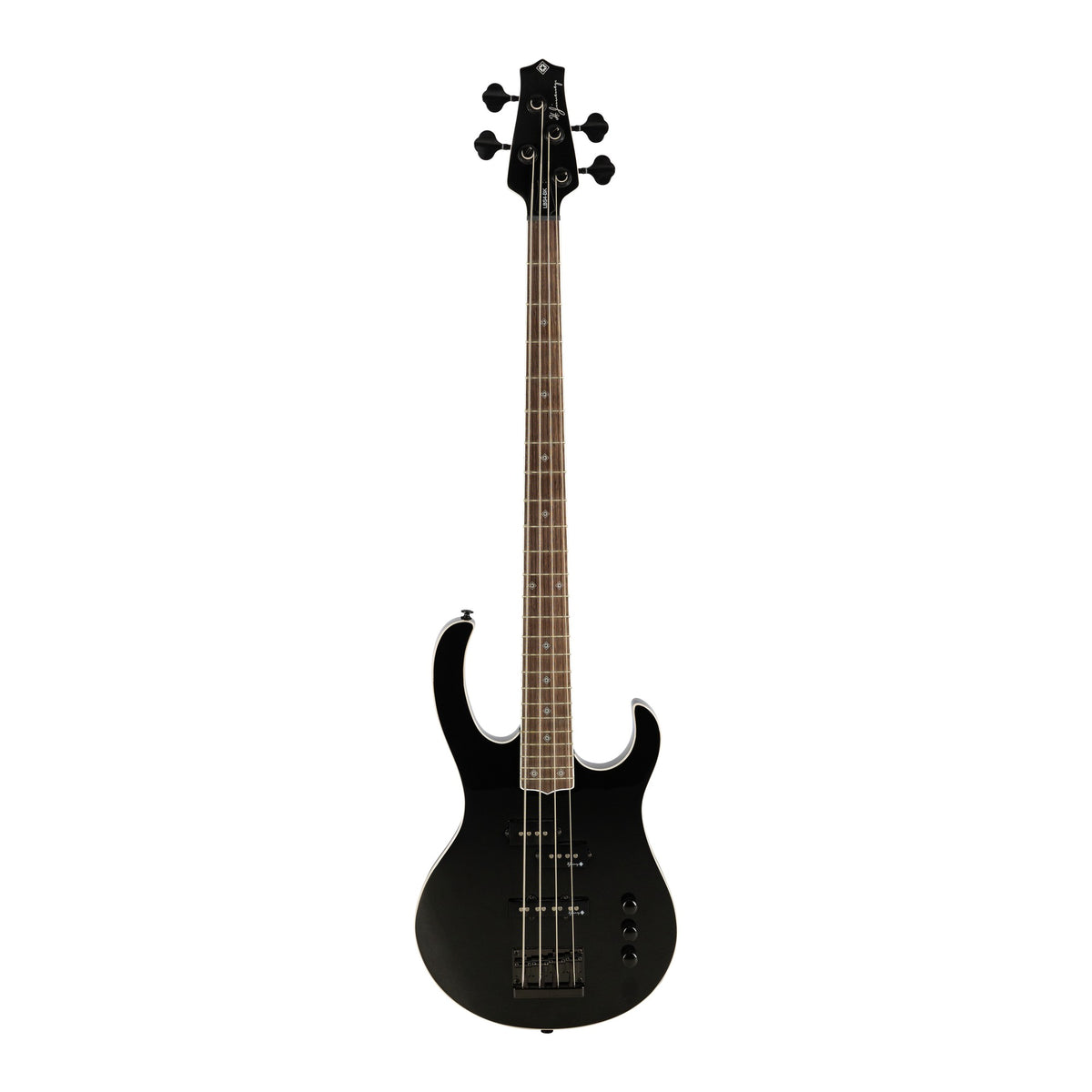 H. Jimenez LBS4-BK Camaleón 4-String Electric Bass Guitar - Black, full front view from headstock to end