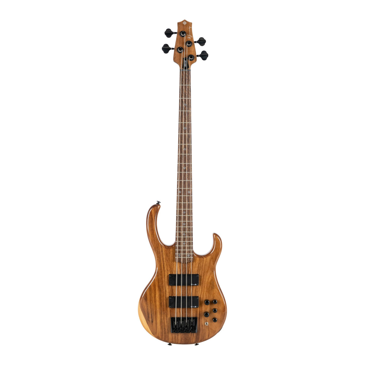 H. Jimenez LBS4-WT Camaleón 4-String Electric Bass Guitar - Natural Walnut Top, full front view from headstock to end