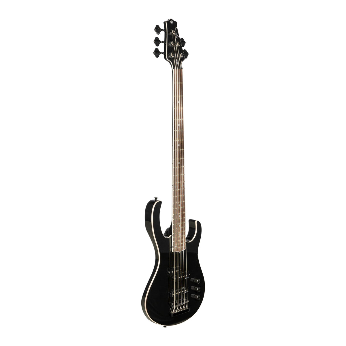 H. Jimenez LBS5-BK Camaleón 5-String Electric Bass Guitar - Black, angled front view of the body