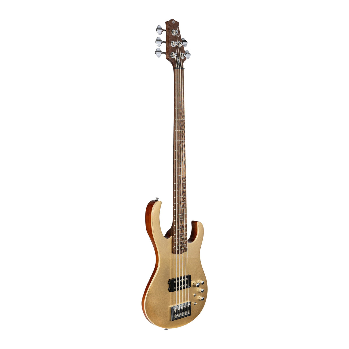 H. Jimenez LBS5-GT Camaleón 5-String Electric Bass Guitar - Gold Top, angled front view of the body