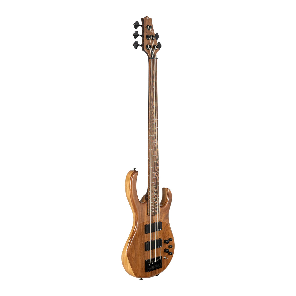 H. Jimenez LBS5-WT Camaleón 5-String Electric Bass Guitar - Natural Walnut Top, angled front view of the body