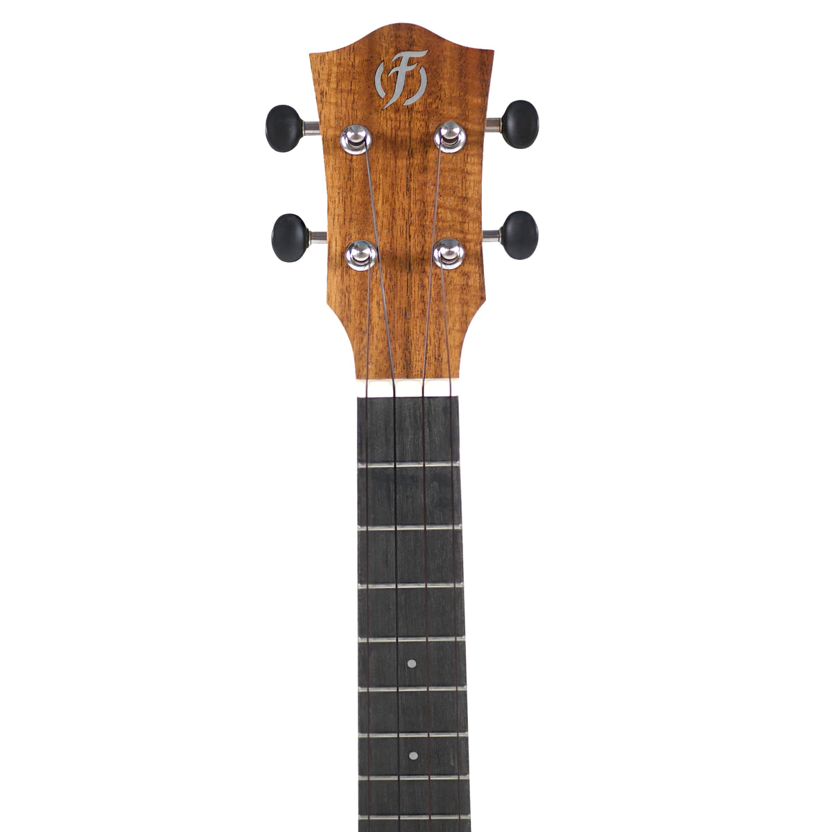 The headstock close-up displays the Flight logo, tuners, bone nut, and dark fretboard on the Flight Leia TE Tenor Ukulele.