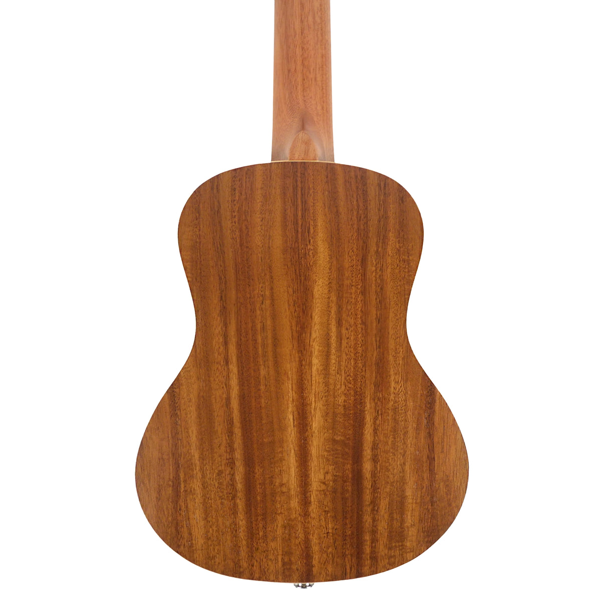 The rear view highlights the warm wood grain of the laminate acacia back on the Flight Leia TE Tenor Ukulele.