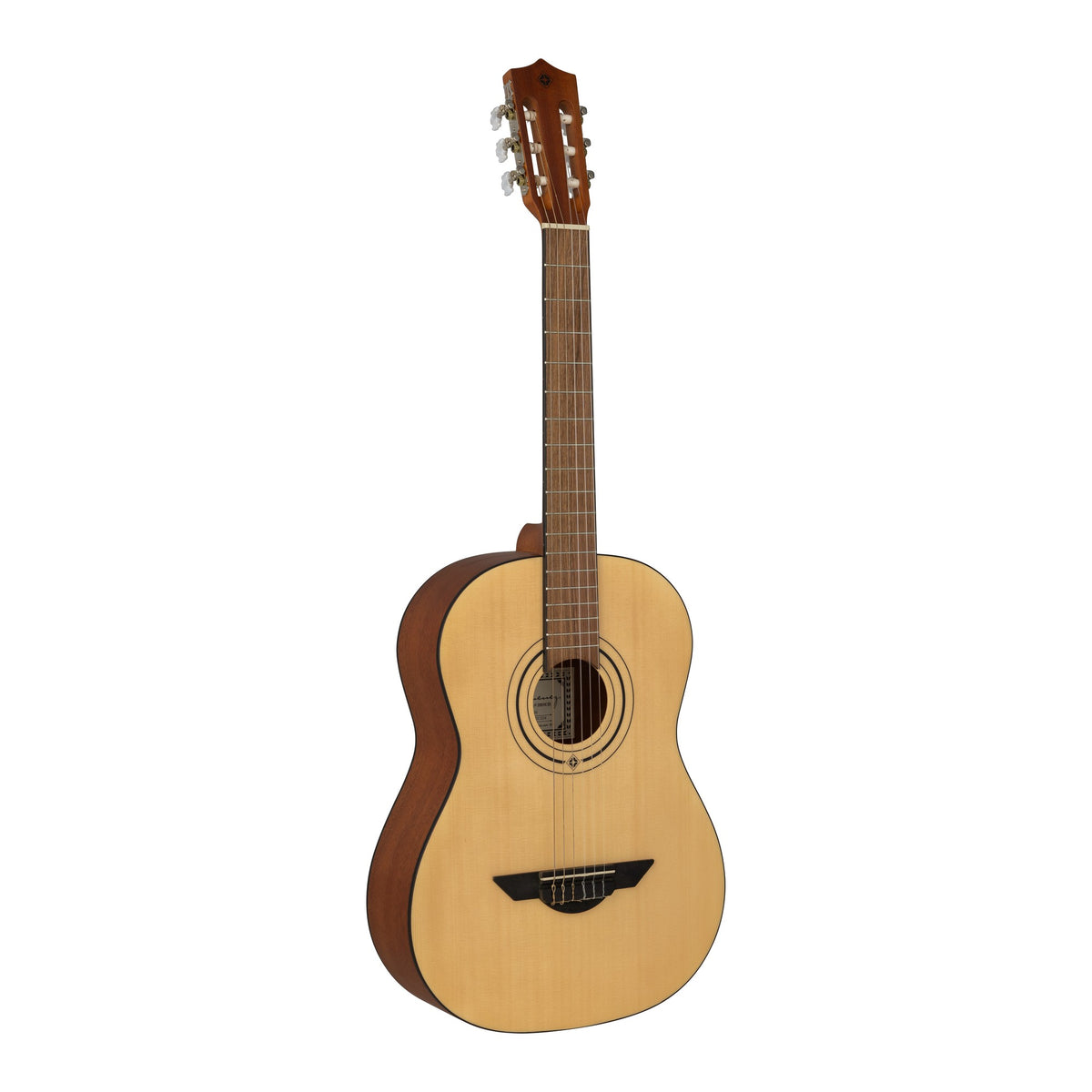 H. Jimenez LG100 Educativo Full Size Nylon String Guitar, angled front view of the body