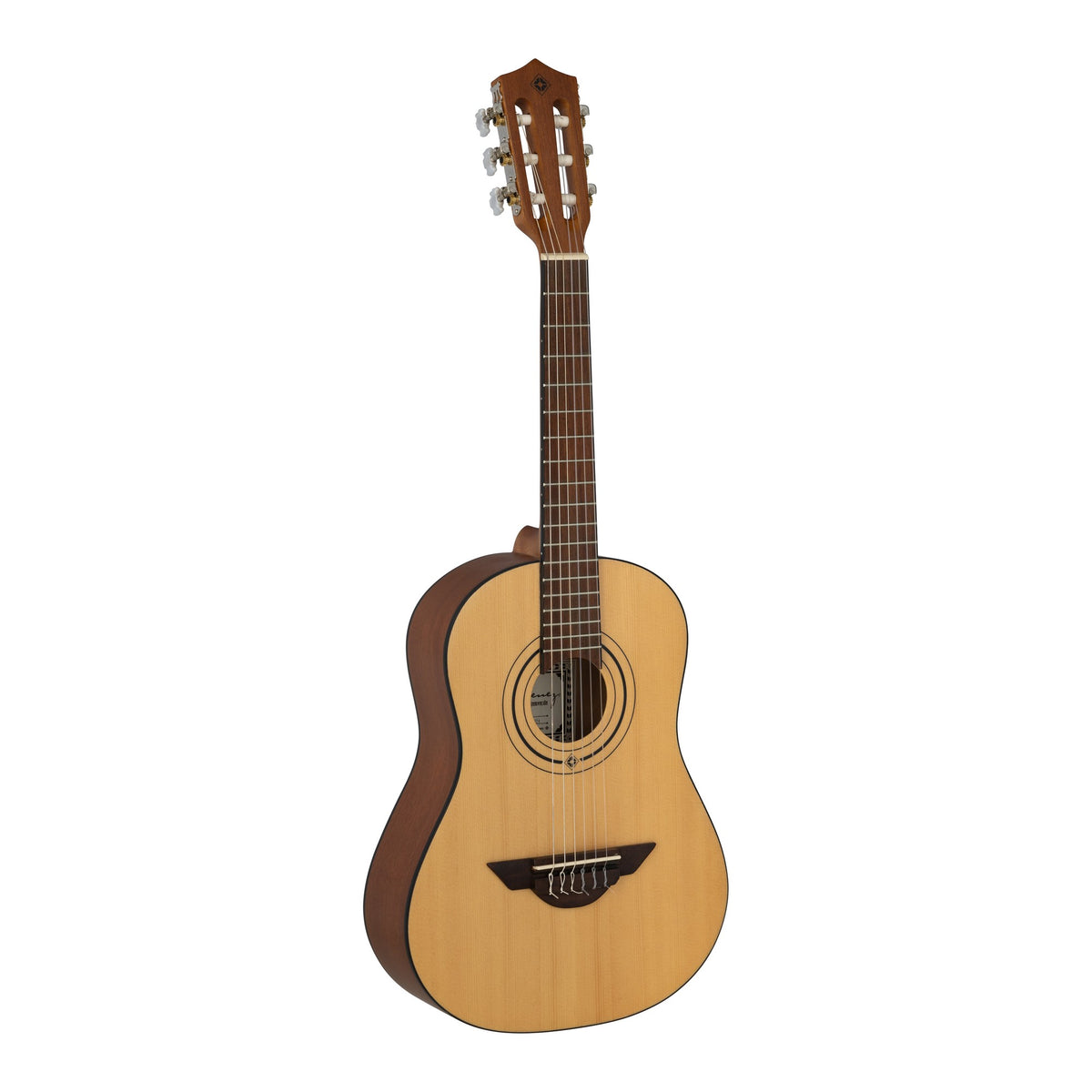 H. Jimenez LG50 Educativo 1/2 Size Nylon String Guitar, angled front view of the body