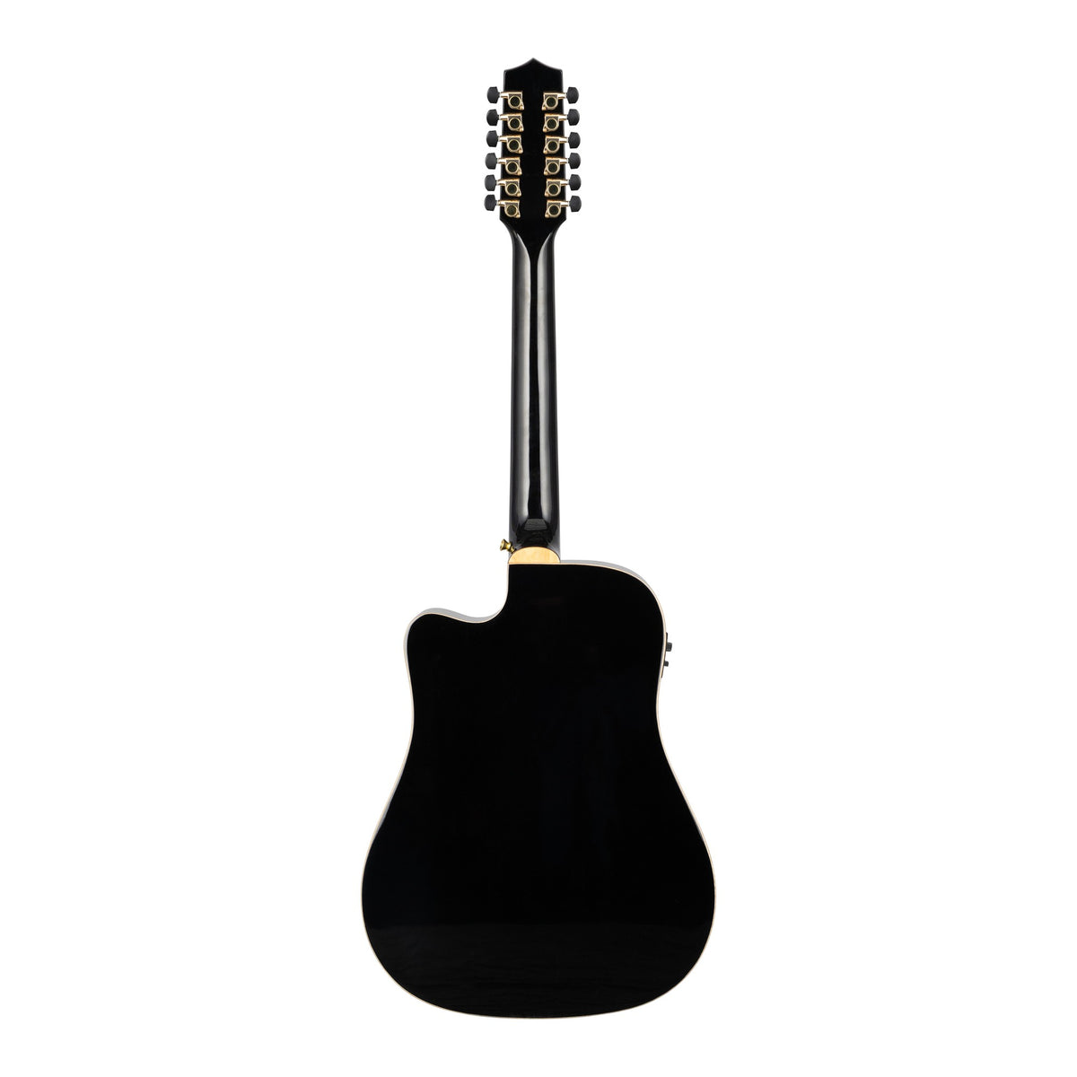 H. Jimenez LGD1-CEBK Guitarra Doble 12-String Cutaway Acoustic Electric Guitar - Black, full back view from headstock to end