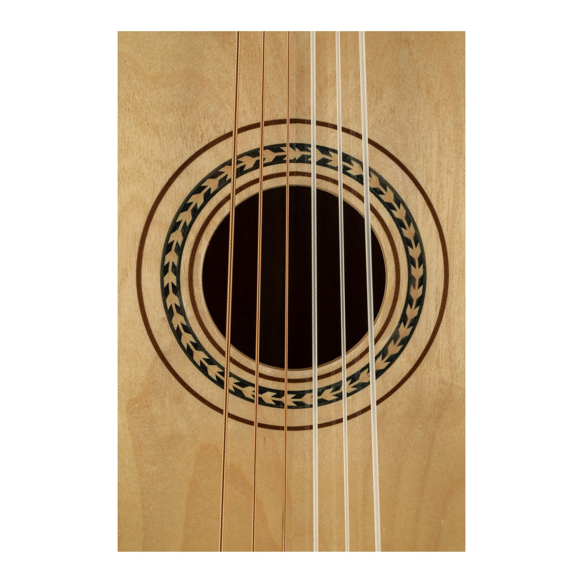 H. Jimenez LGTN2 Student Guitarrón, close-up of the soundhole, rosette and bridge