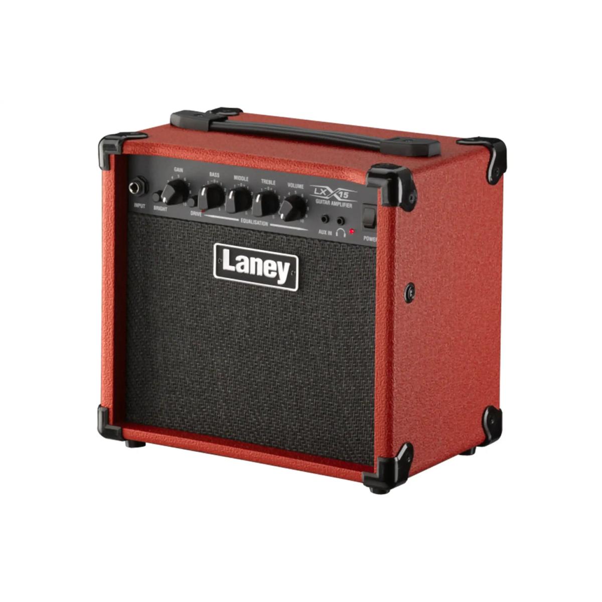 Laney LX15 red 15W combo amp, angled view from the right