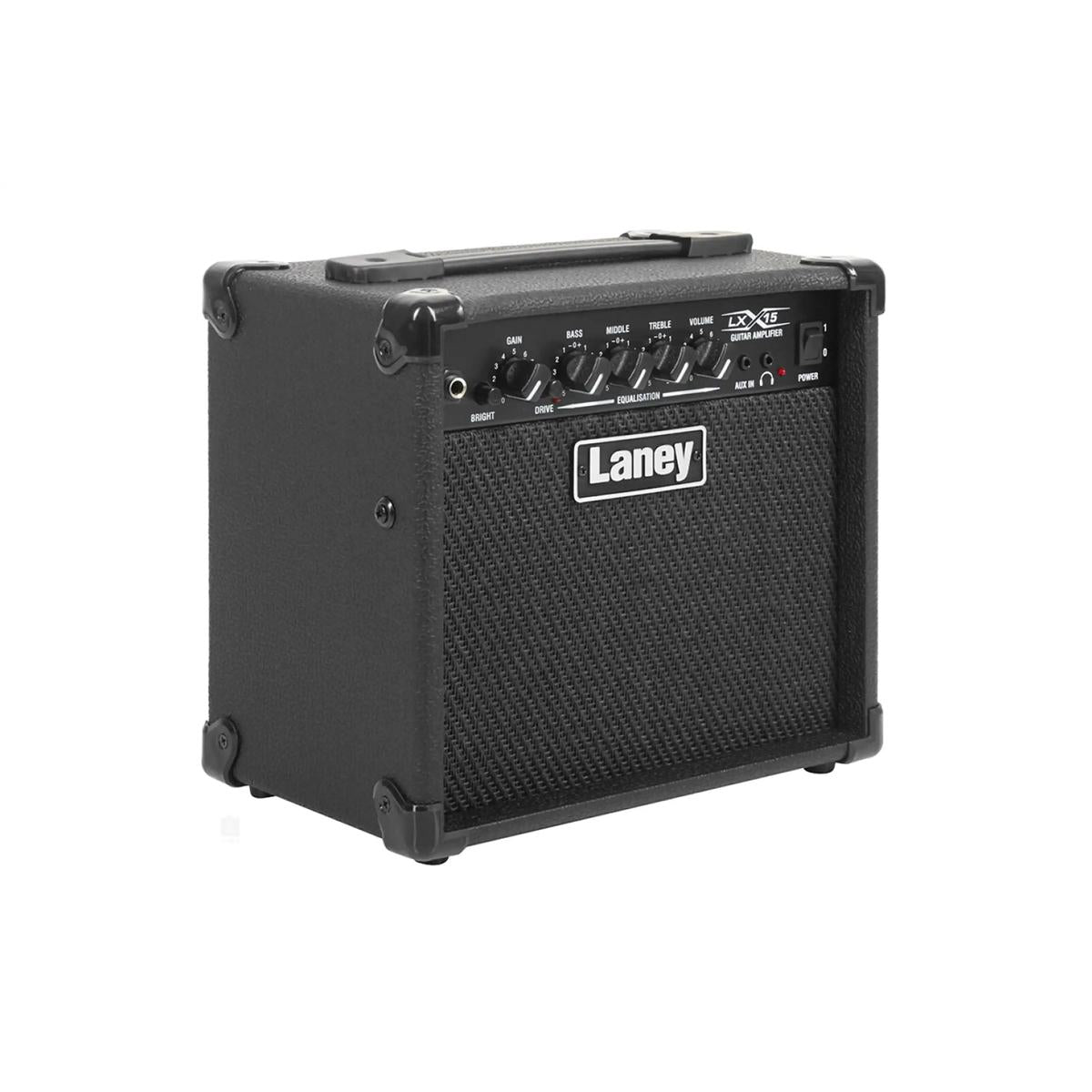Laney LX15 black 15W combo amp, angled view from the left