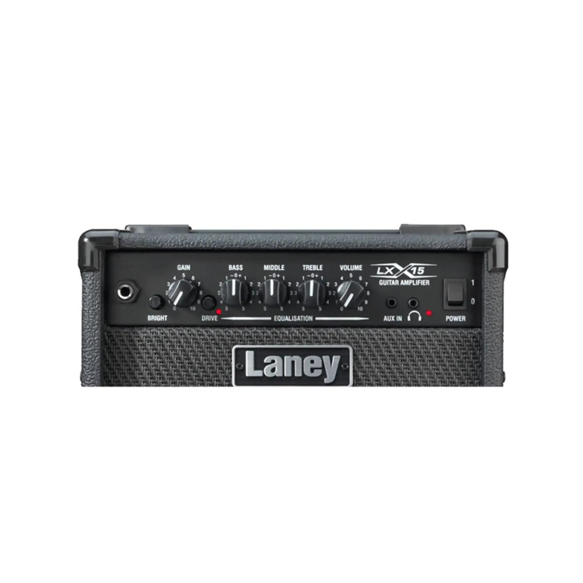 Laney LX15 black combo amp, close view of the control panel