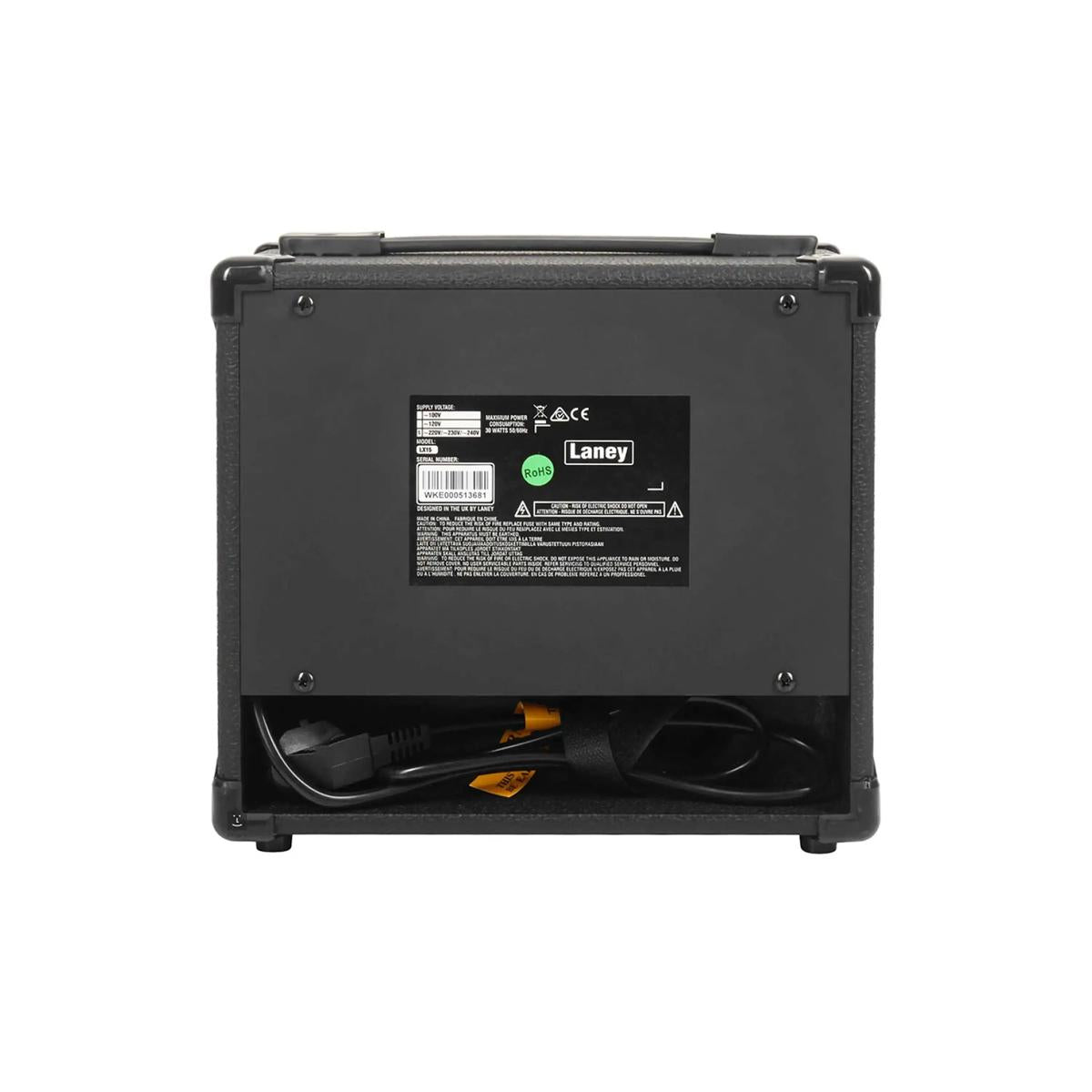 Laney LX15 black 15W combo amp, back with power cord