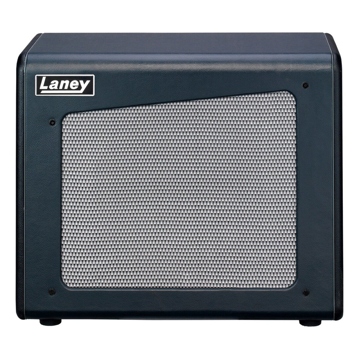 Laney CUB-112 1x12 open back guitar cabinet, front view with silver-and-black grille cloth