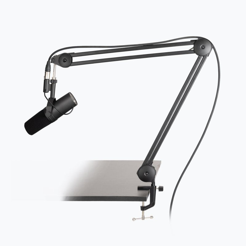 On-Stage MBS7500 boom arm angled low toward the desk