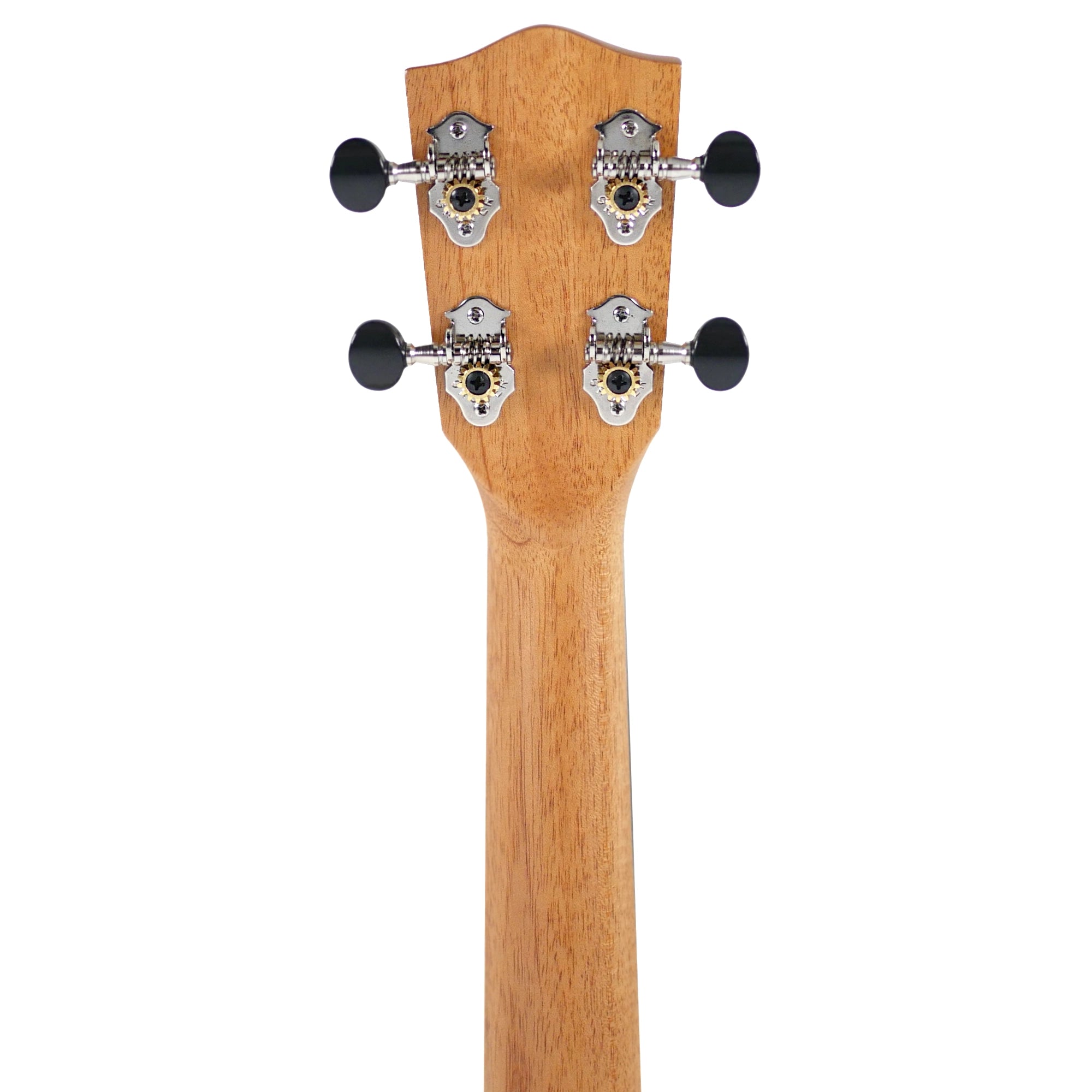 Rear neck and headstock view shows the wood neck and four Grover tuning machines.