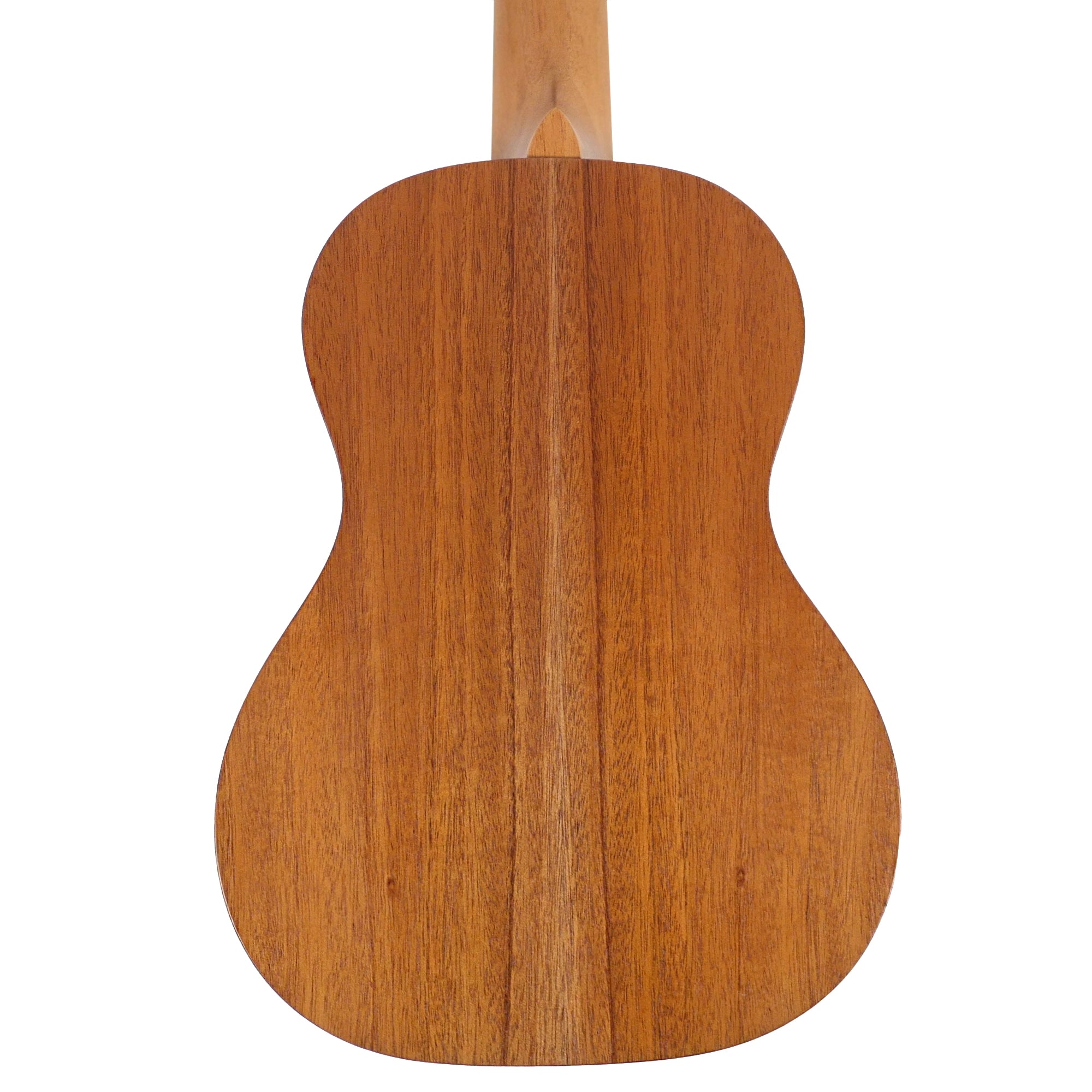 Rear view of the PONO MT-K showcasing the natural grain of its solid mahogany back and satin lacquer finish.