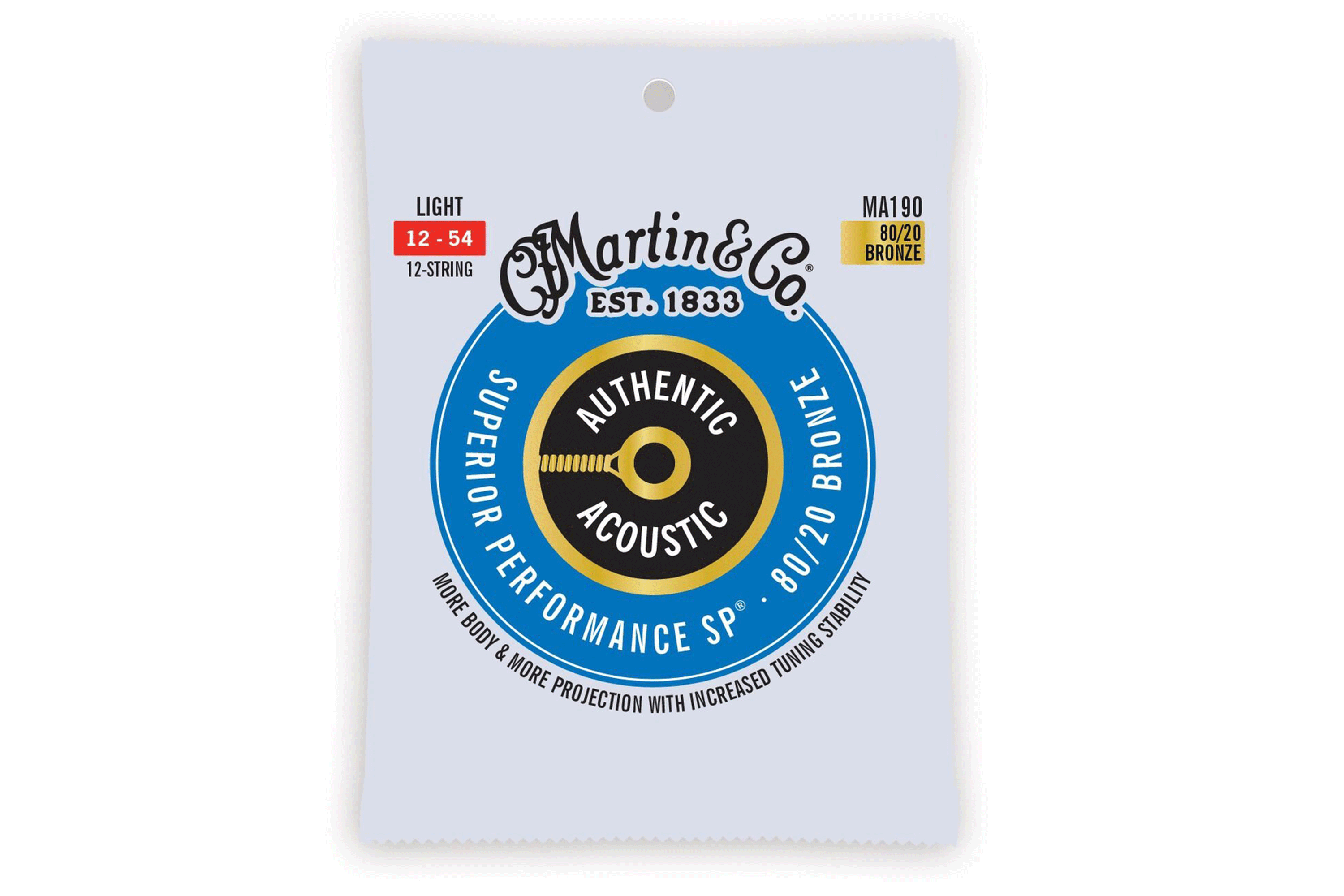 Martin MA190 Authentic Acoustic SP 80/20 Bronze Guitar Strings - .012-.054 Light 12-string