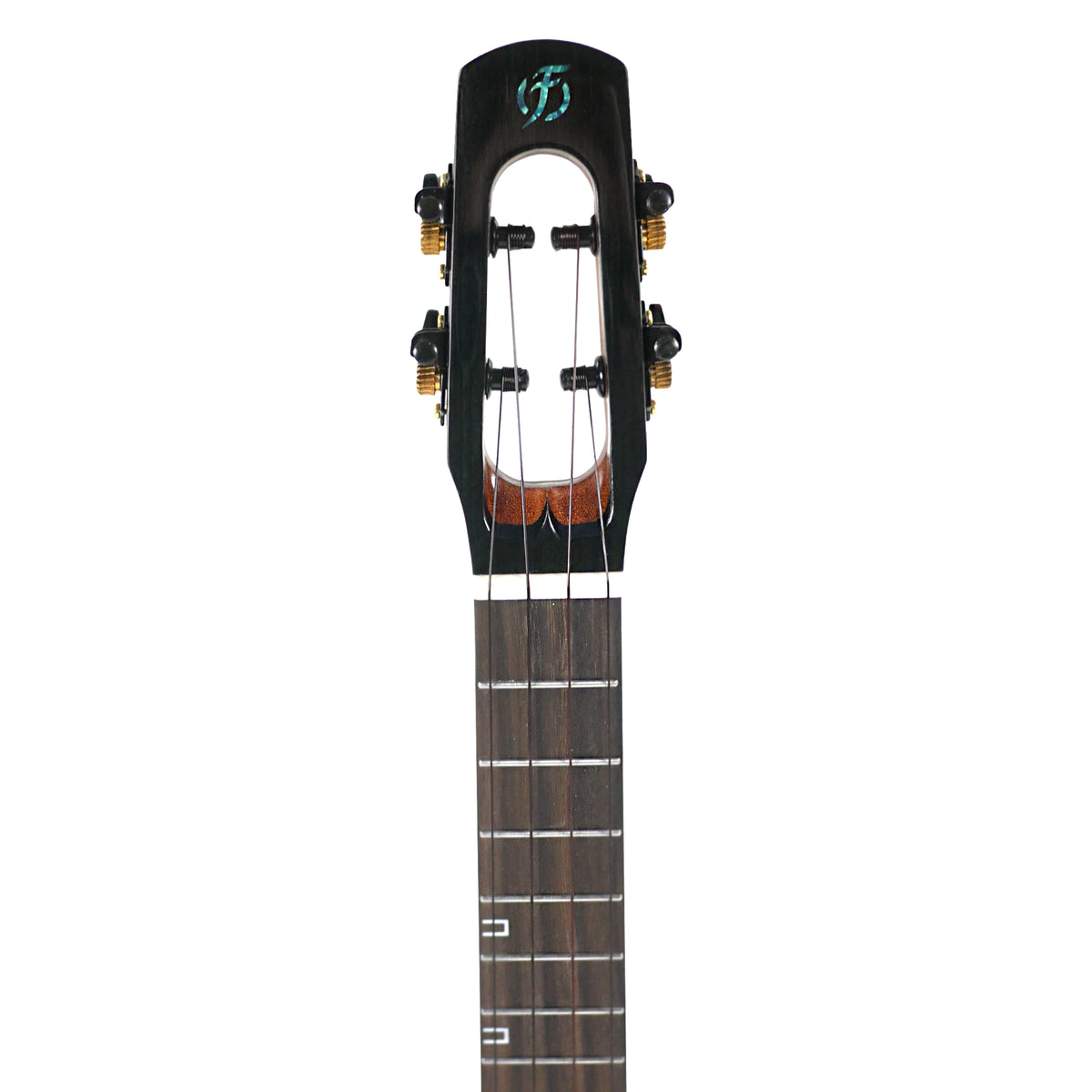 The headstock close-up displays the unique slotted design and tuning hardware of the Flight Nighthawk Tenor.