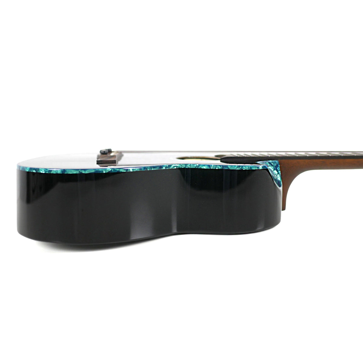 The side profile displays the glossy body and blue pearloid binding of the Flight Nighthawk Tenor.