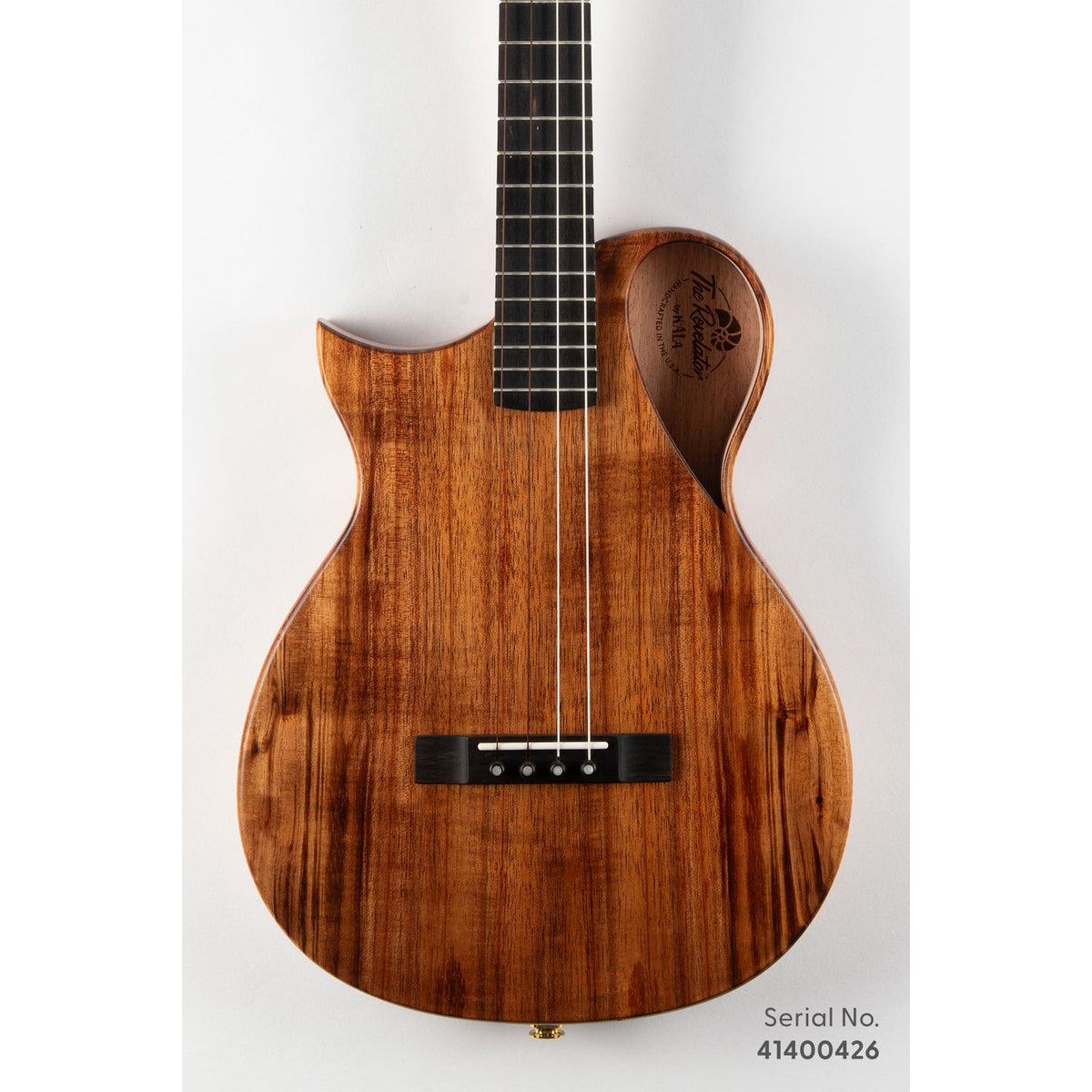 Kala NS-KOA-B-L Revelator Nautilus Left-Handed Hawaiian Koa Baritone Ukulele, serial 41400426, front view showing the koa top