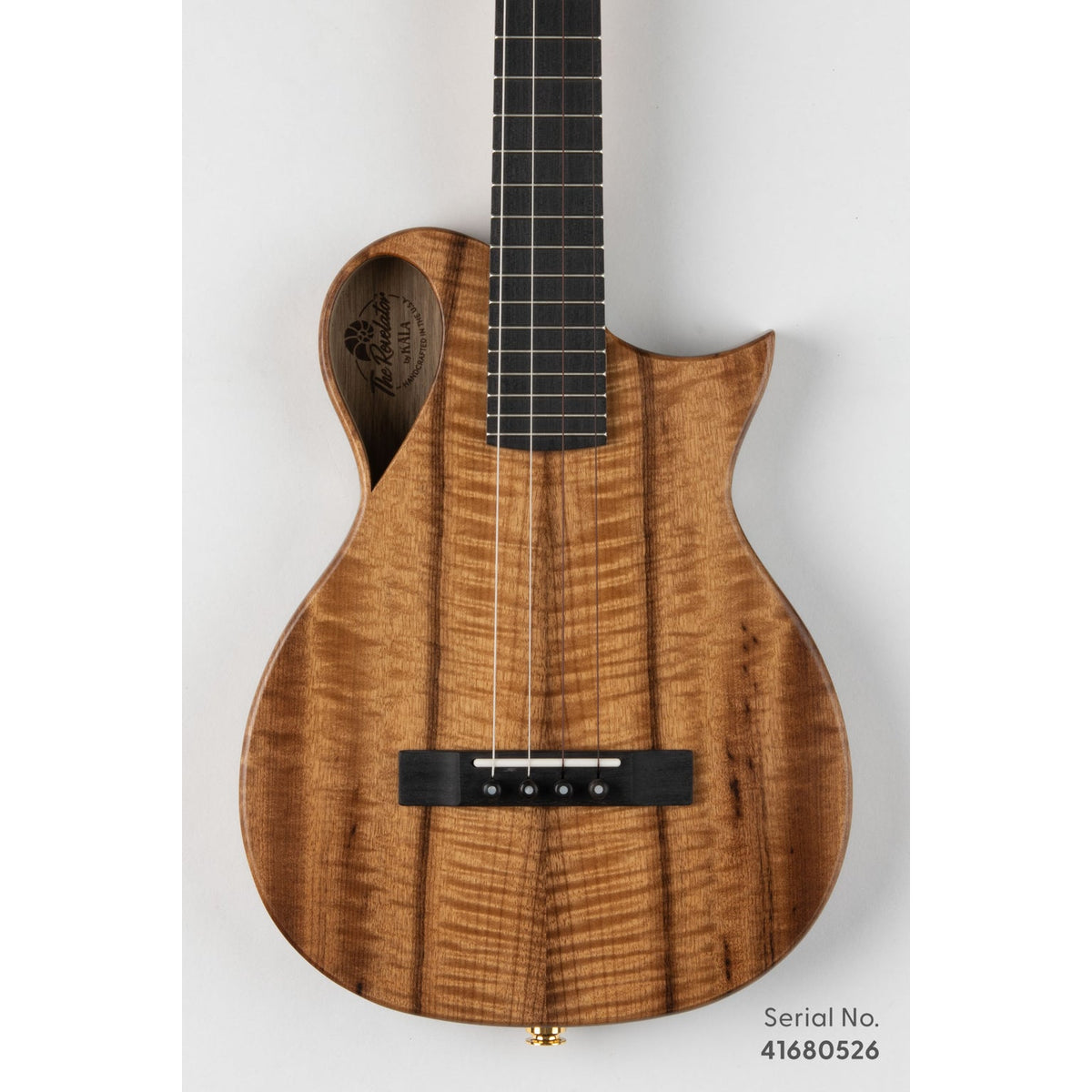 Kala NS-MYR-T Revelator Nautilus Myrtle tenor, serial 41680526, front view showing the figured myrtle top and cutaway