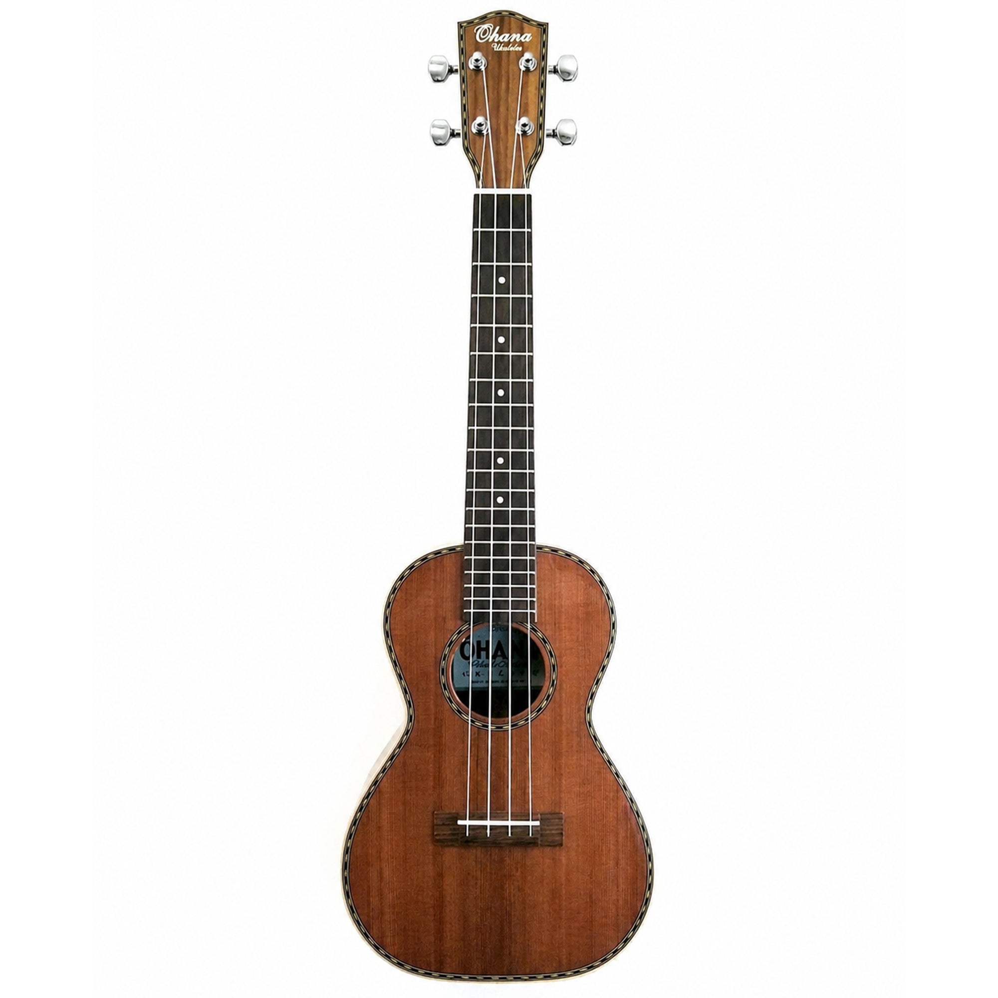 A Ohana CK-42 with a warm brown body, dark fretboard, and silver tuning keys, shown against a plain white background.