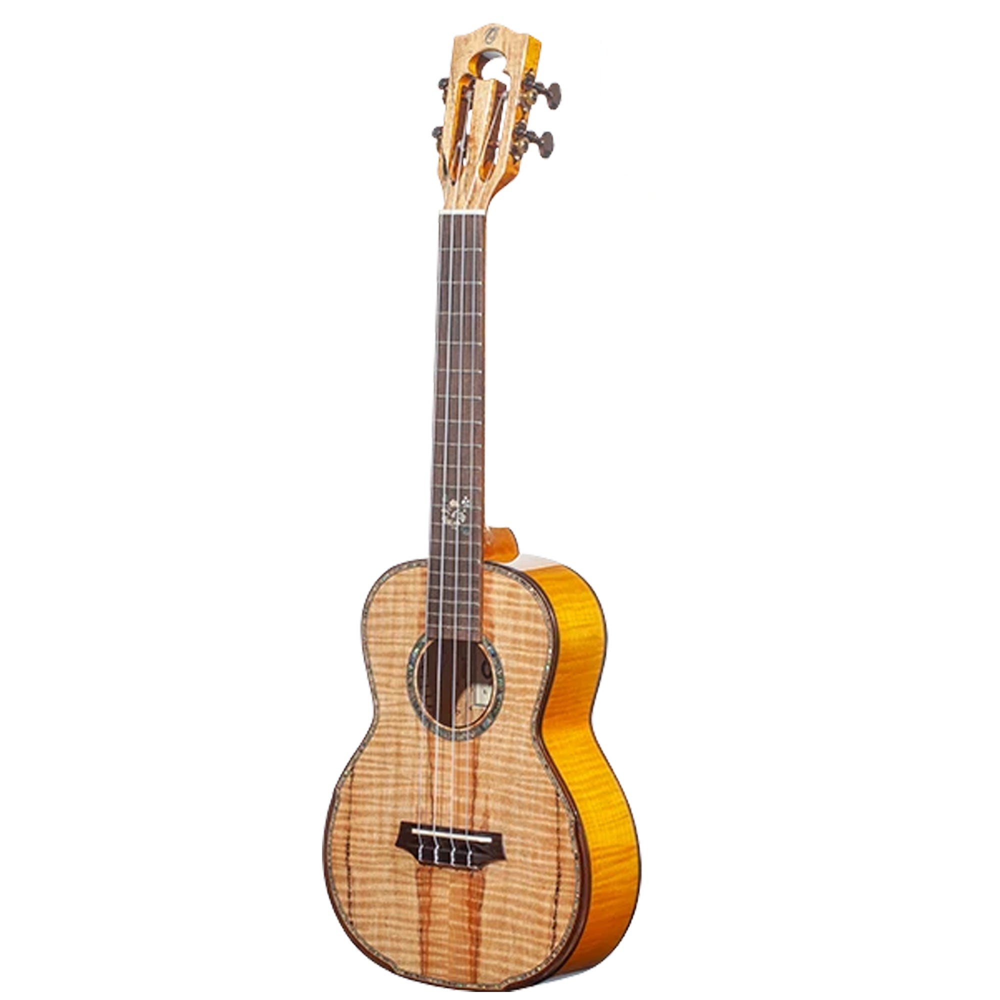 A Ohana TK-450SMP with a natural wood flamed top and a dark brown neck, shown against a plain white background.