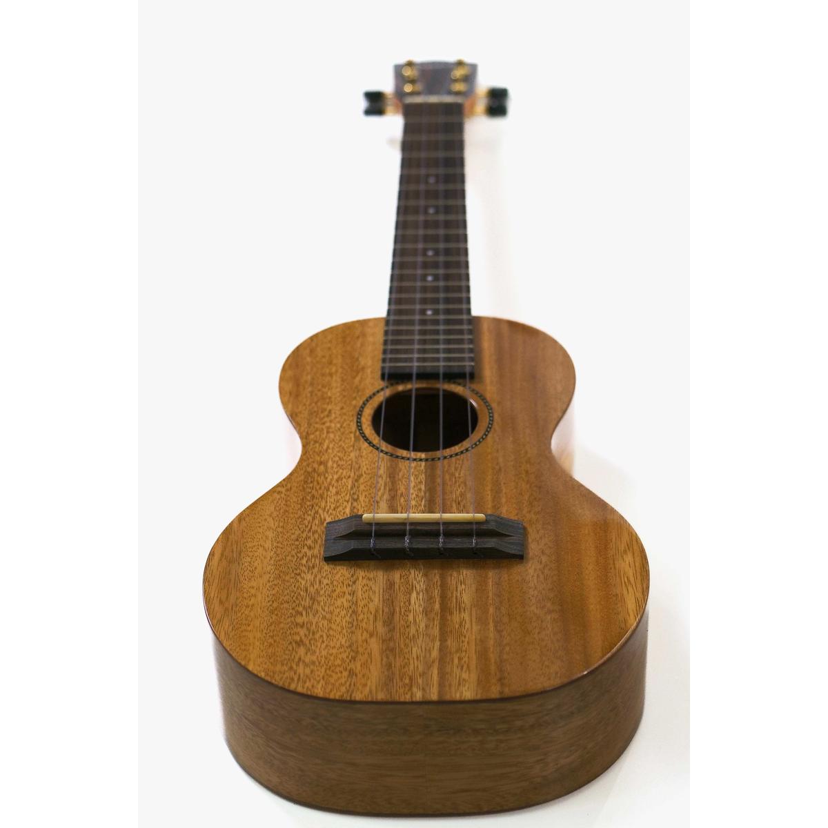 Pono ACD full front view, solid acacia concert ukulele with ebony fretboard