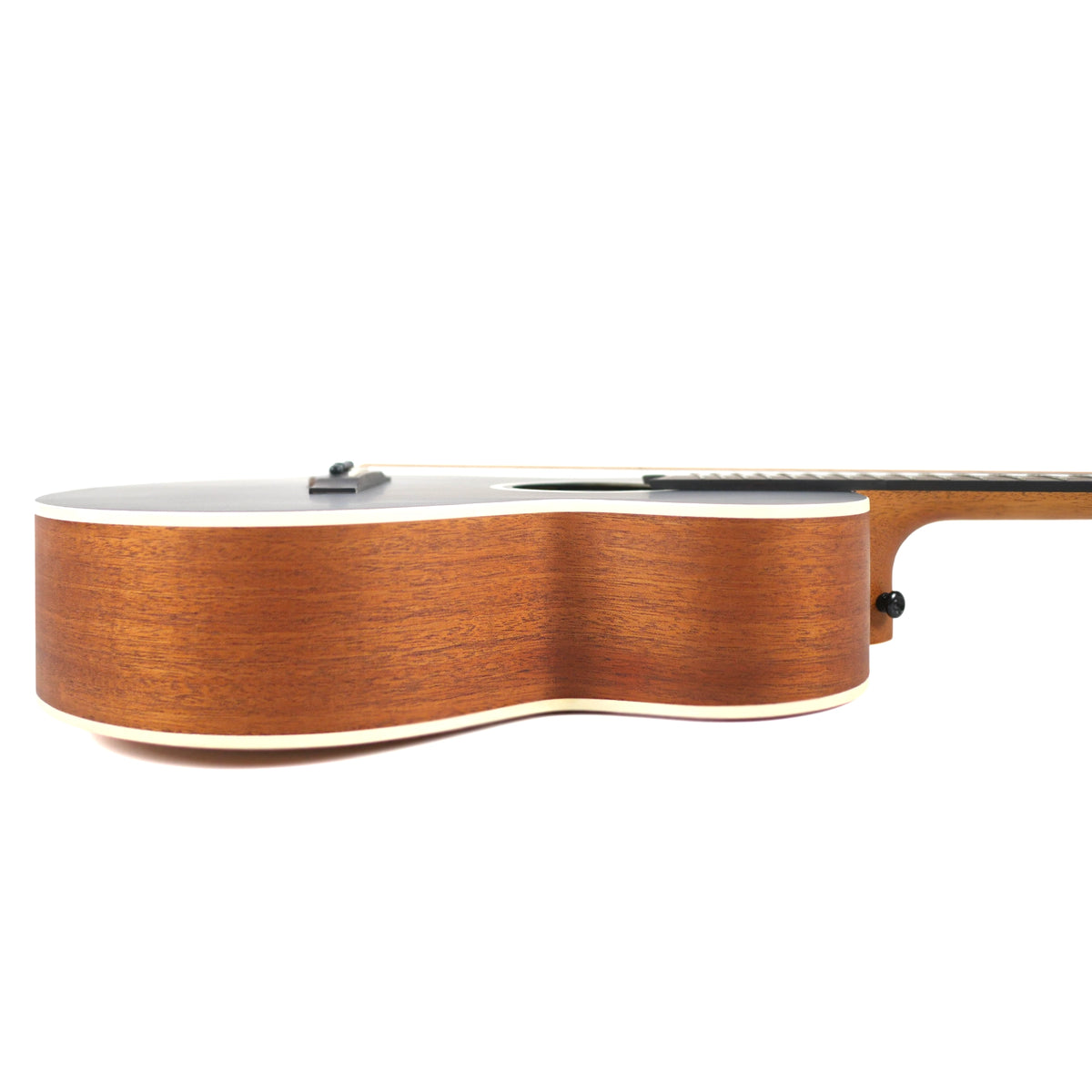 The side profile displays the mahogany laminate sides and contrasting white ABS binding of the Flight PIXI BK.