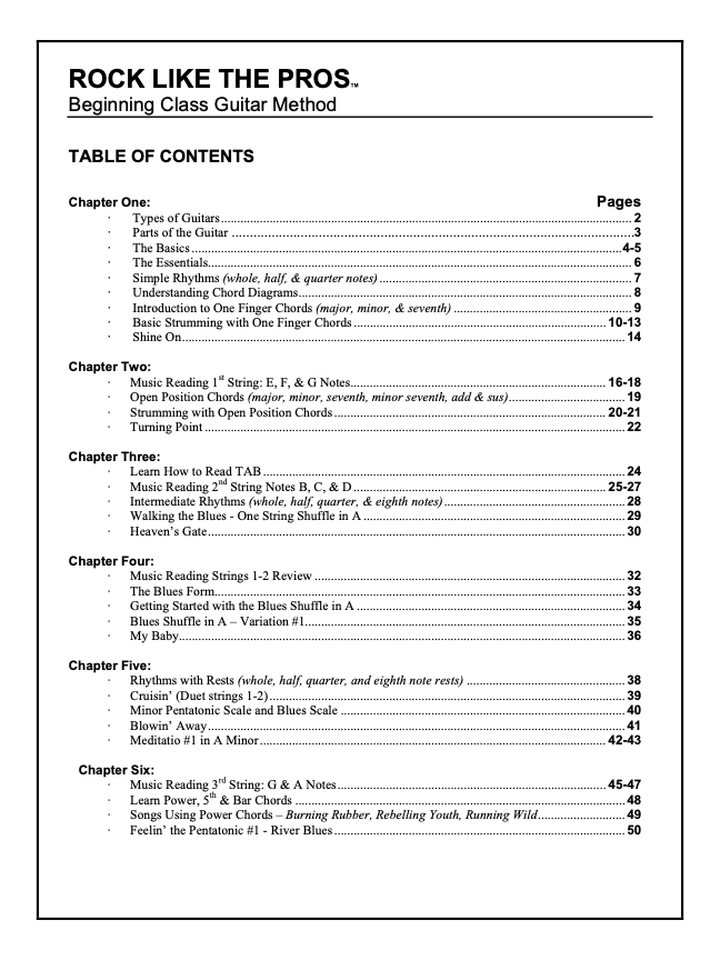 Rock Like The Pros Beginning Class Guitar Method Book (3rd Edition)