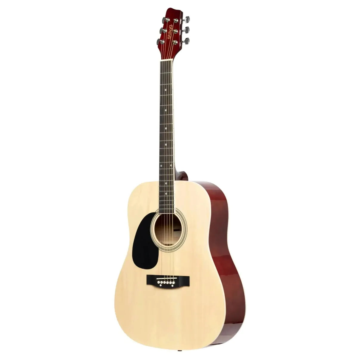 Stagg SA20D left-handed natural dreadnought acoustic guitar, full length front view