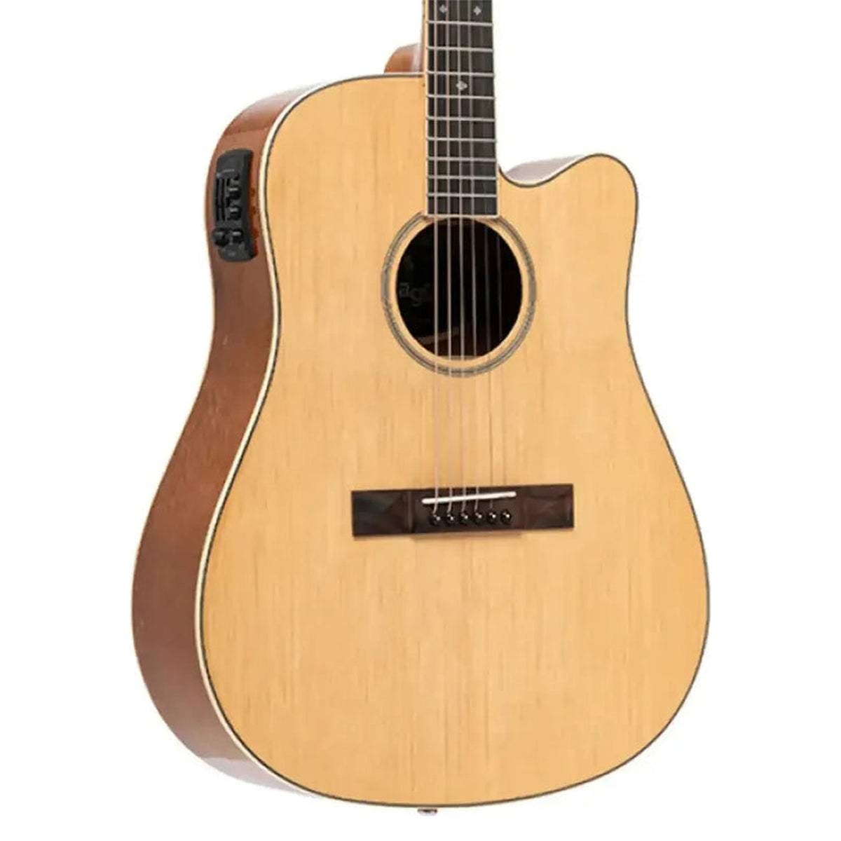 Stagg SA45 DCE-LW cutaway acoustic-electric guitar, angled front view