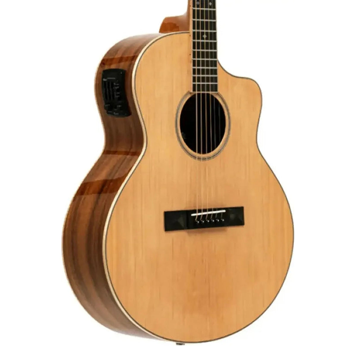 Stagg SA45 OCE-AC cutaway acoustic-electric guitar, angled front view