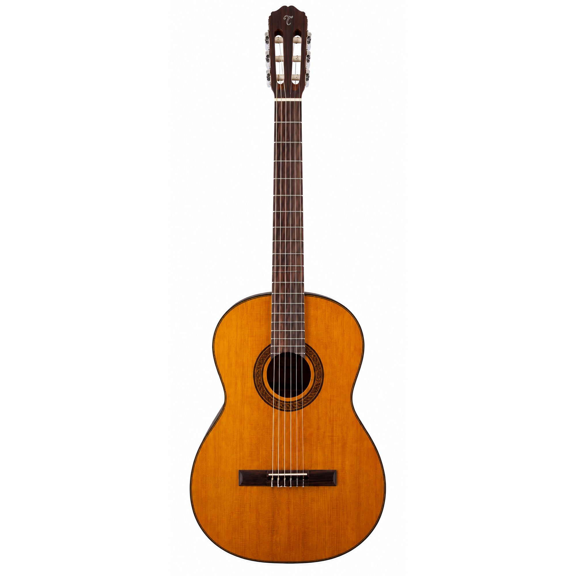 A classical Takamine GC3 guitar with a natural wood finish, shown from the front against a solid white background.