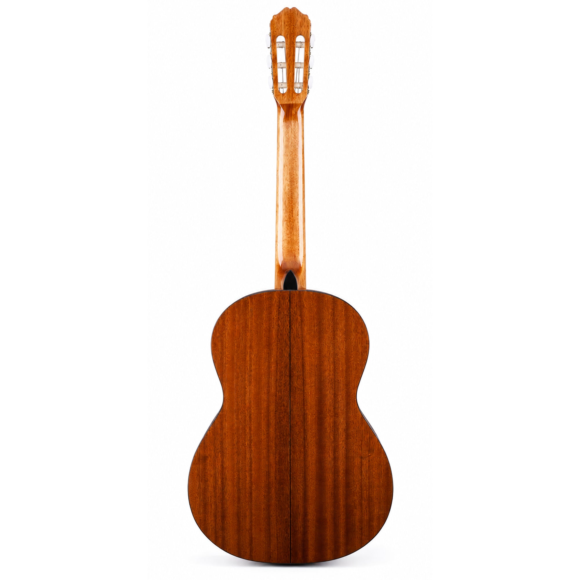 The back view of a Takamine GC3 guitar with a rich reddish-brown wooden body and matching neck, shown against a solid white background.