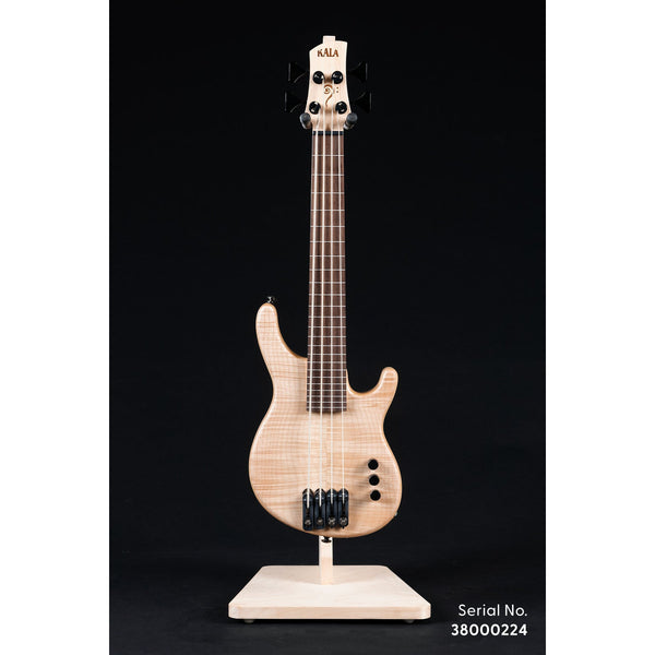 Kala UB4-MAP-FL Big Leaf Maple 4-String Fretless California U•BASS, serial 38000224, front view showing the figured maple body