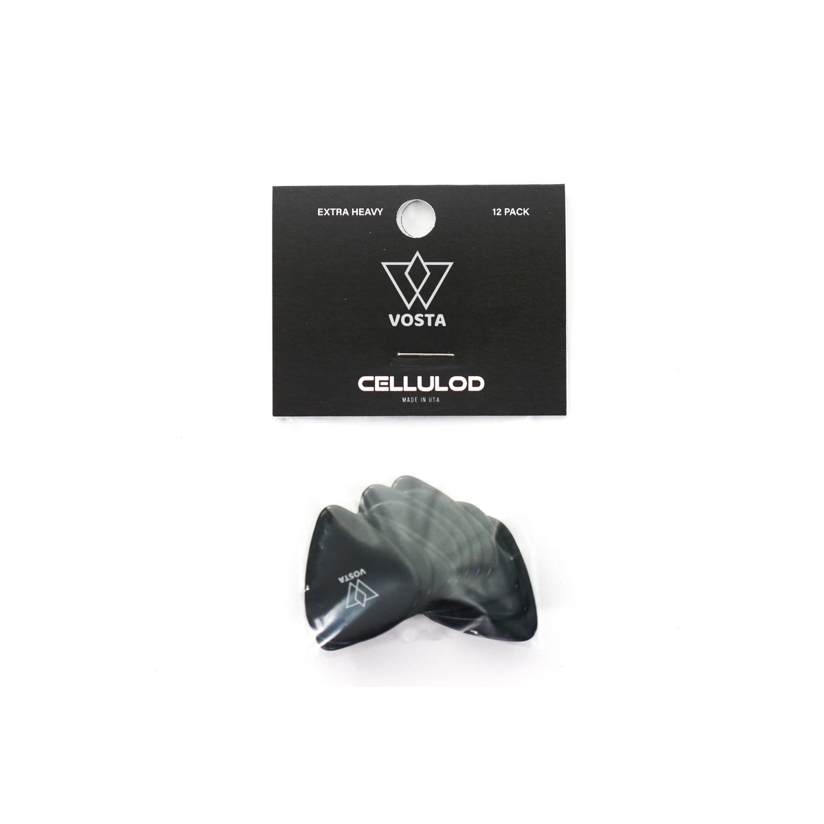 VostaExtraHeavyCelluloidBlackPicks-12Pack | Terry Carter Music Store