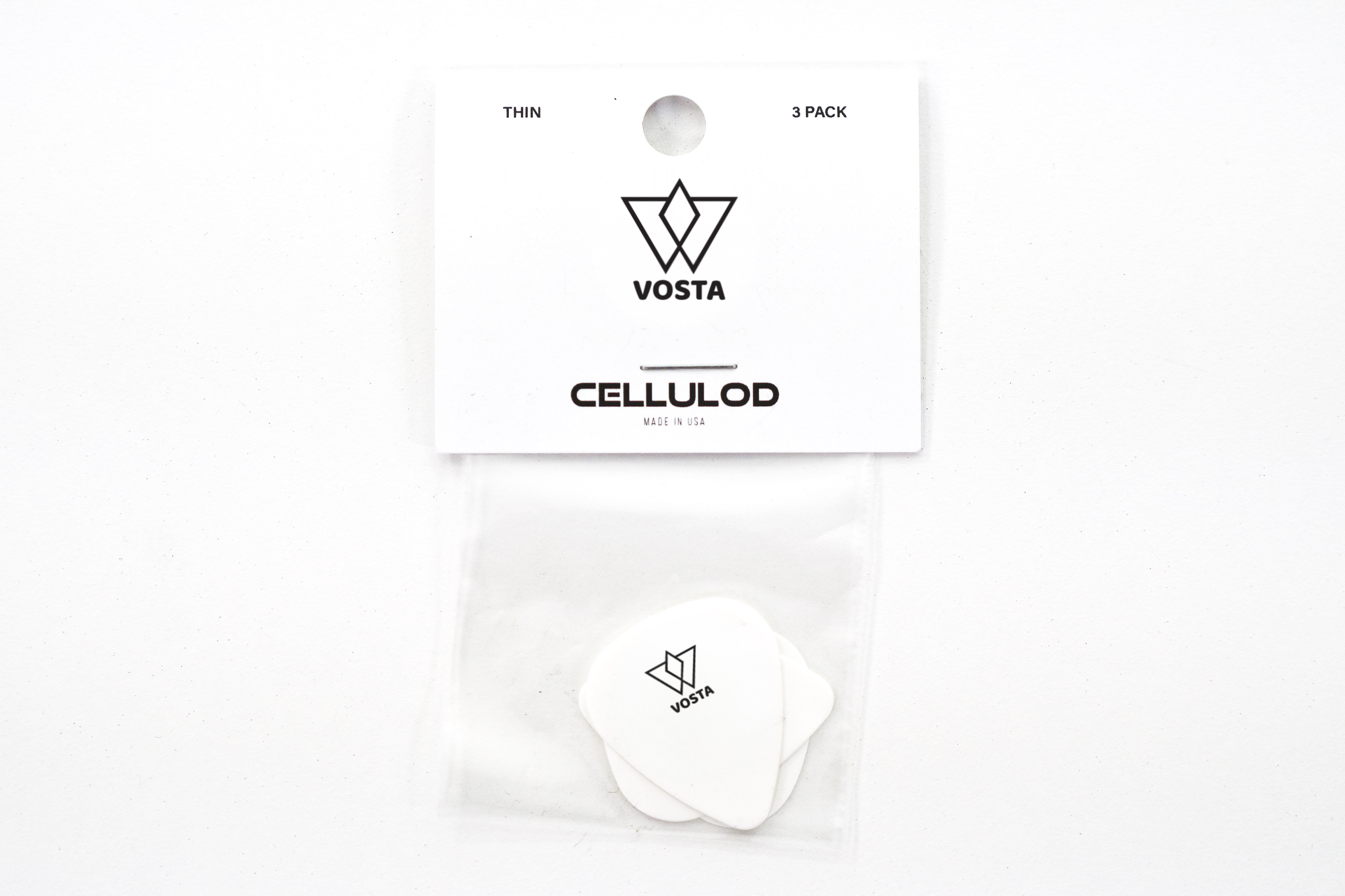 Vosta Thin Celluloid White Picks - 3 Pack