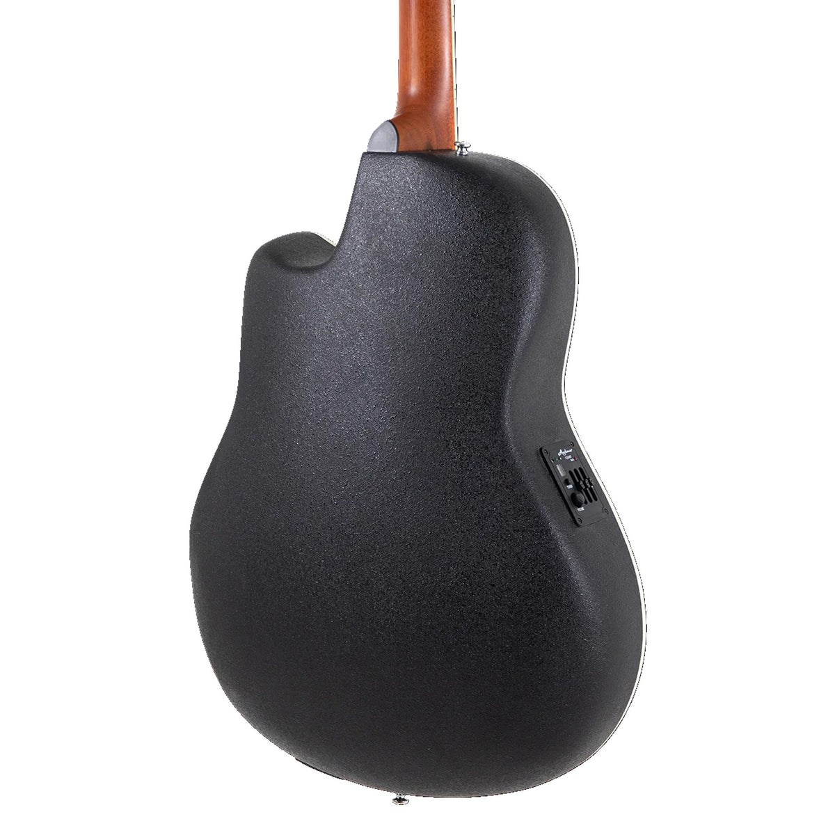 Body back of the Ovation Applause AB24-4S: black Lyrachord roundback bowl and the base of the neck