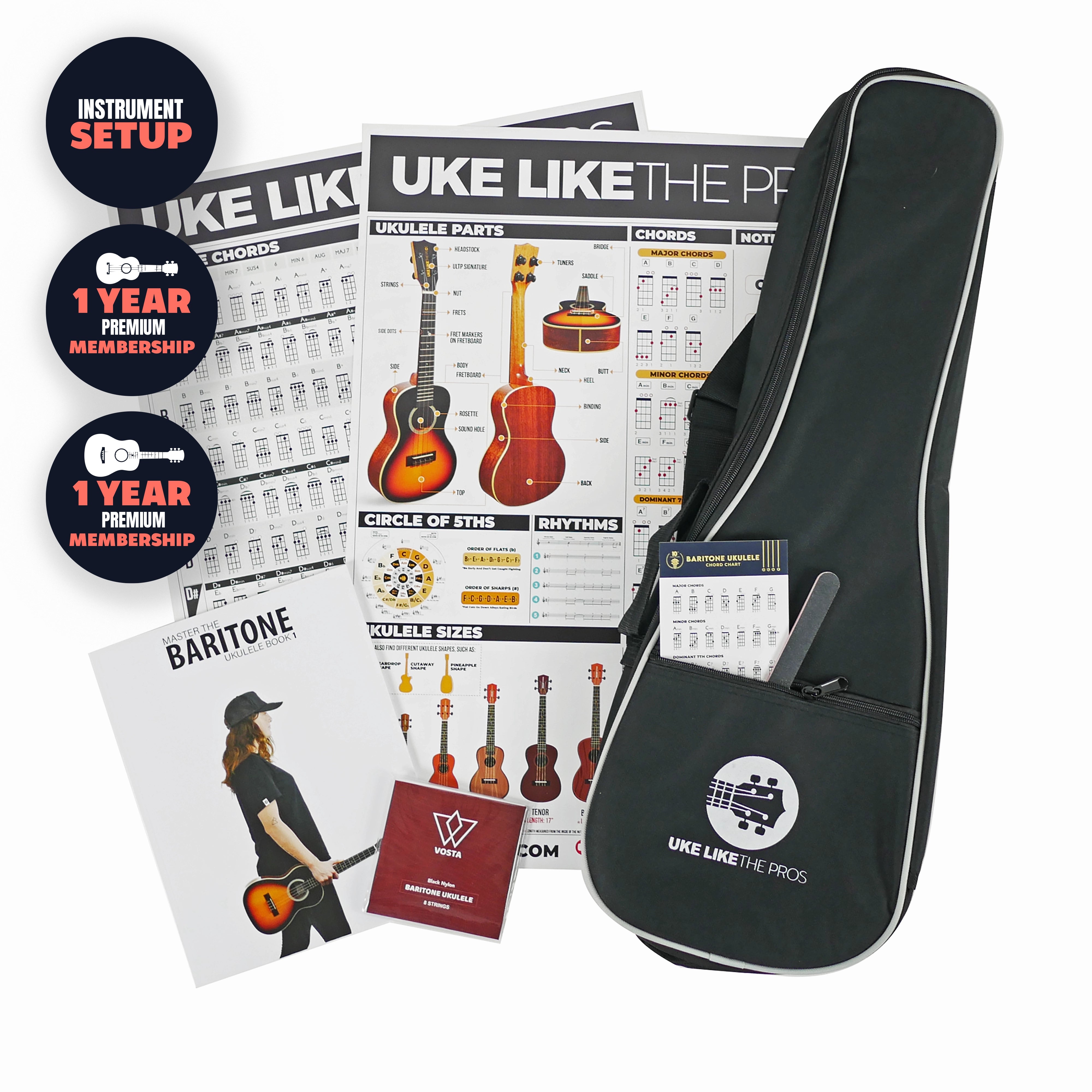 Kala SSMHG-B Sunburst Baritone Ukulele — Complete Bundle with Online Courses & Accessories