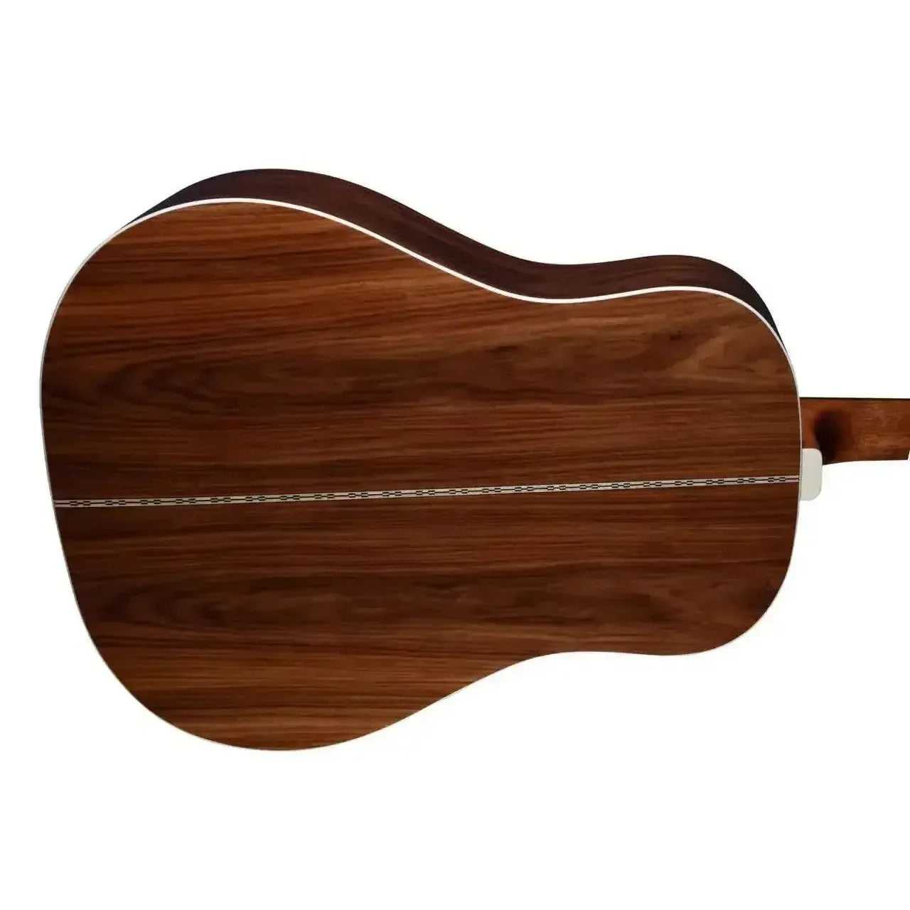 Blueridge BG-60E acoustic-electric dreadnought guitar back, dark Santos rosewood with white binding.