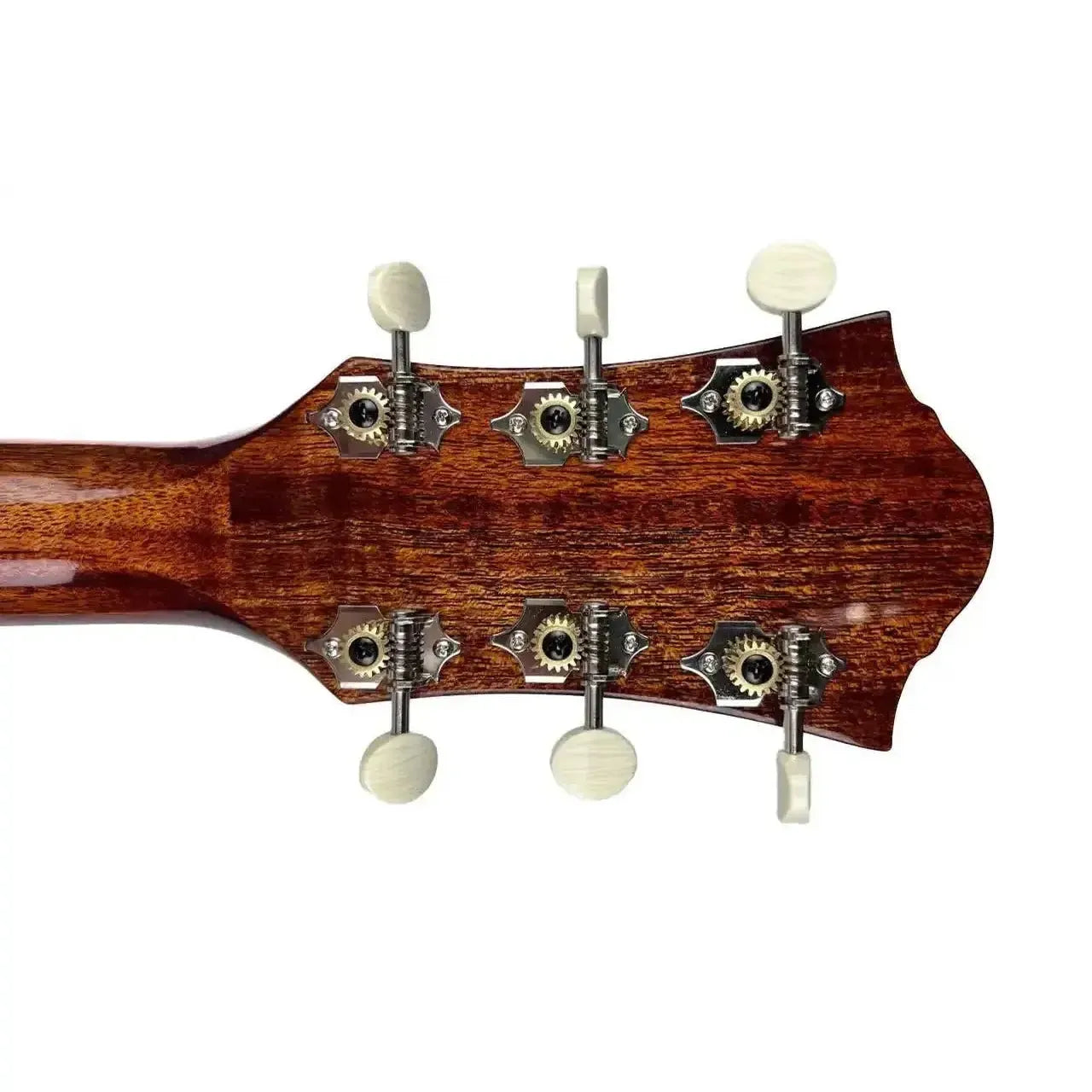 Blueridge BG-60E acoustic-electric guitar headstock with six cream tuning pegs and chrome hardware.